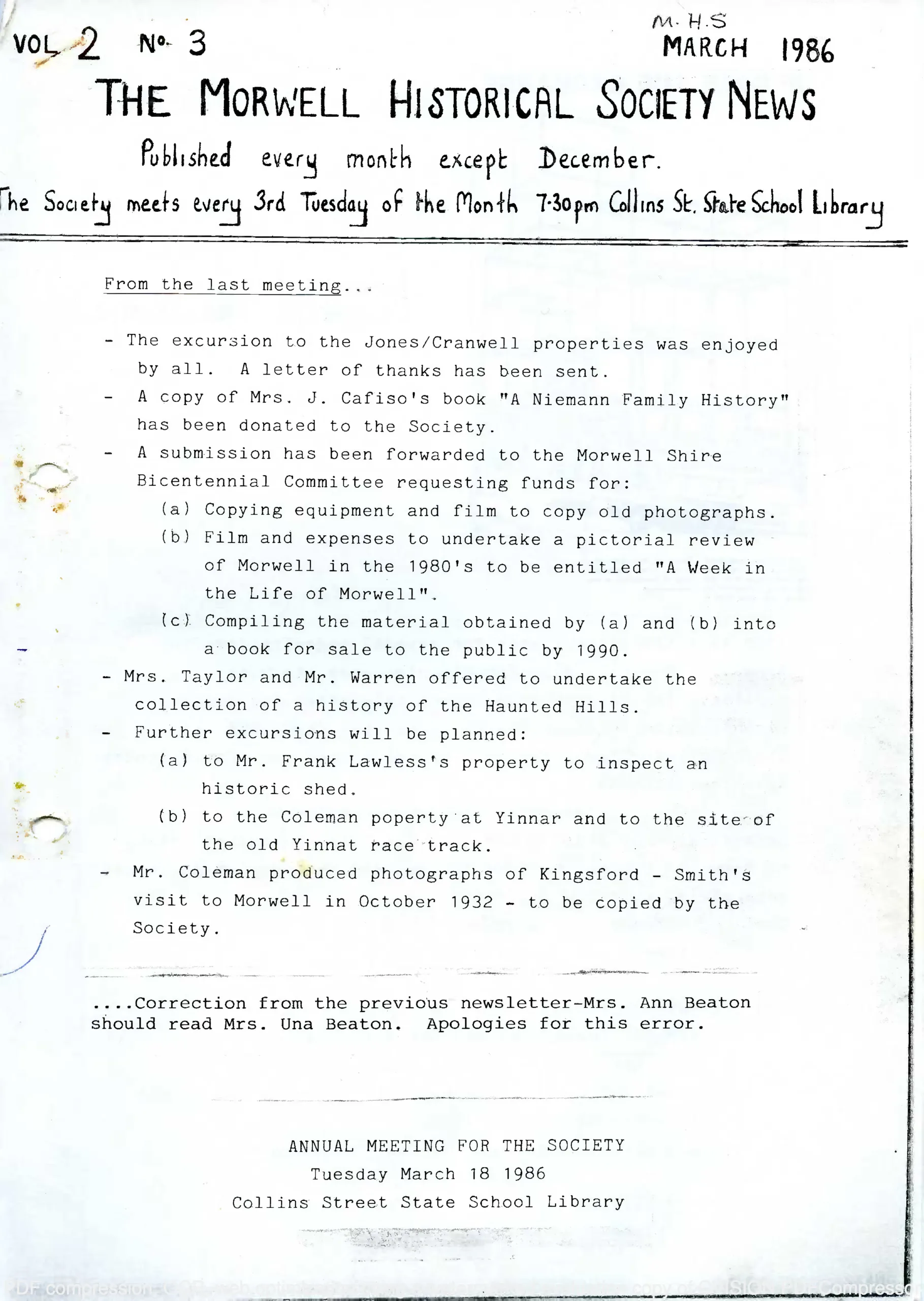Newsletter March 1986
