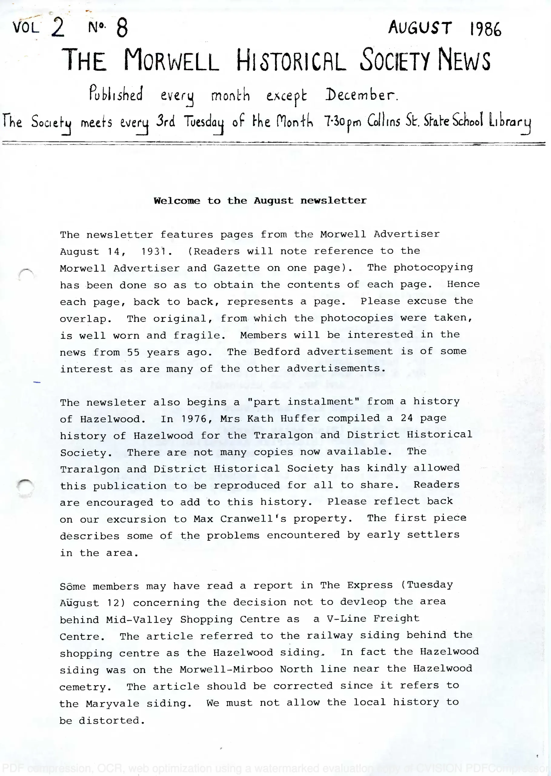 Newsletter August 1986