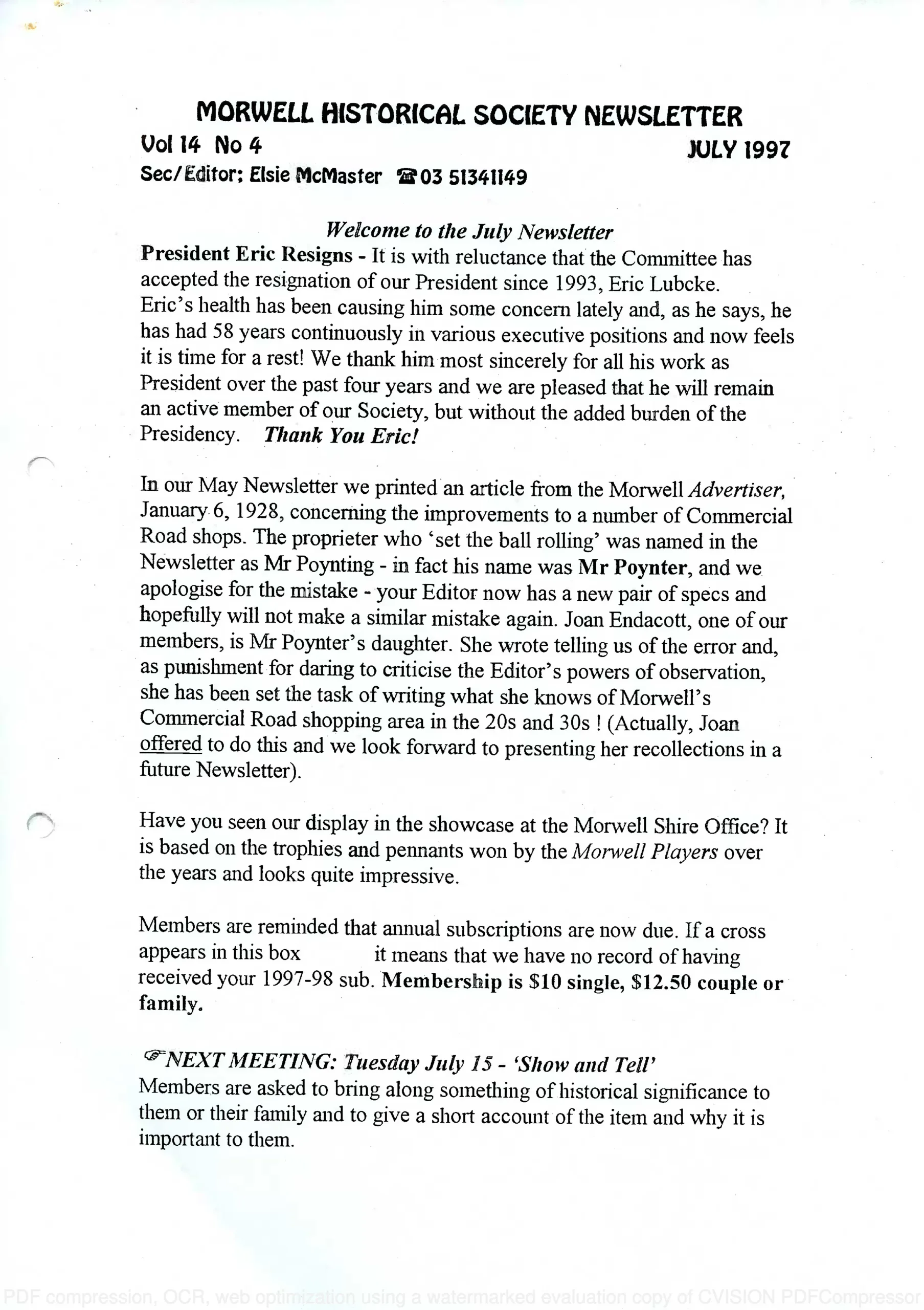 Newsletter July 1997