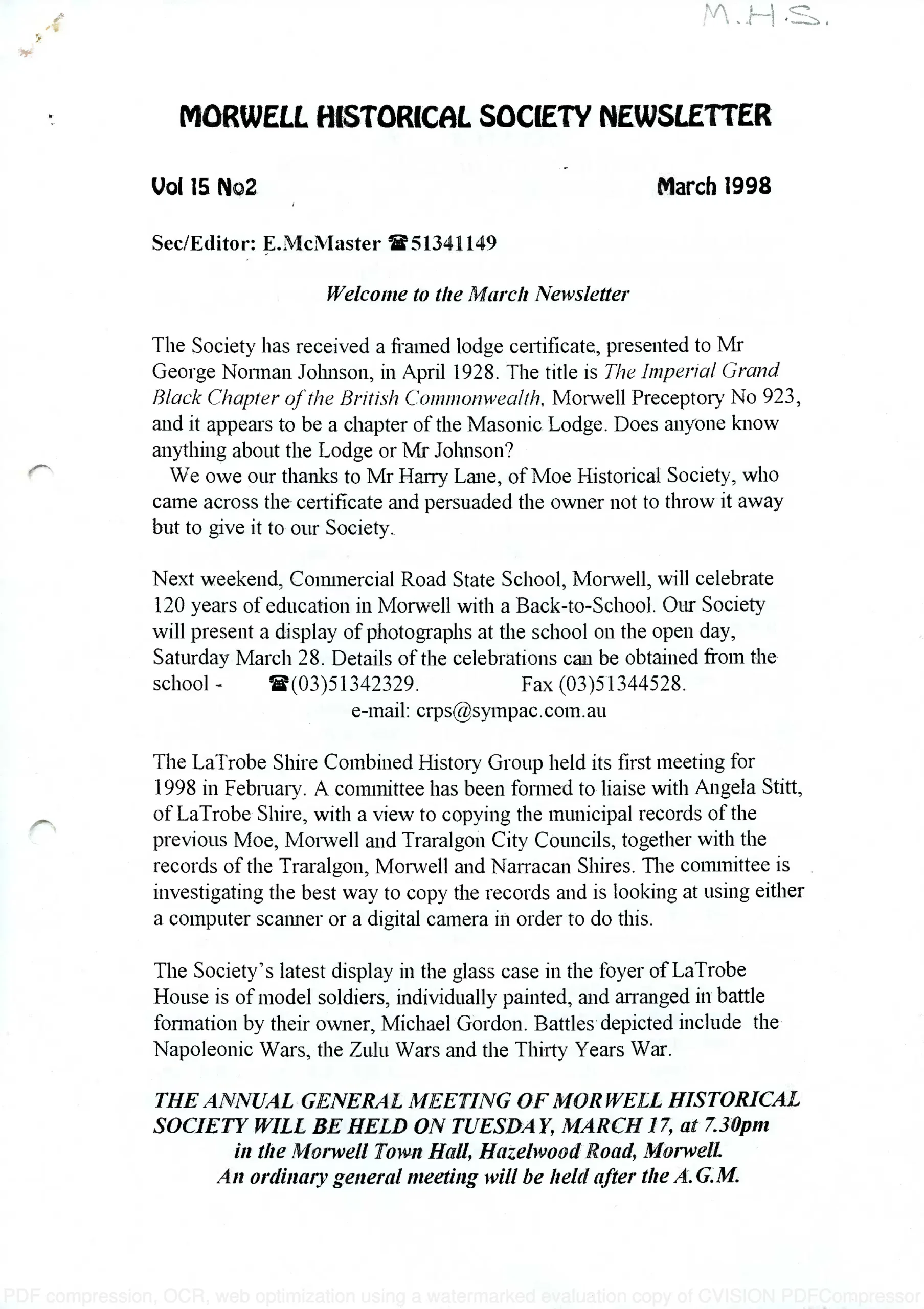 Newsletter March 1998