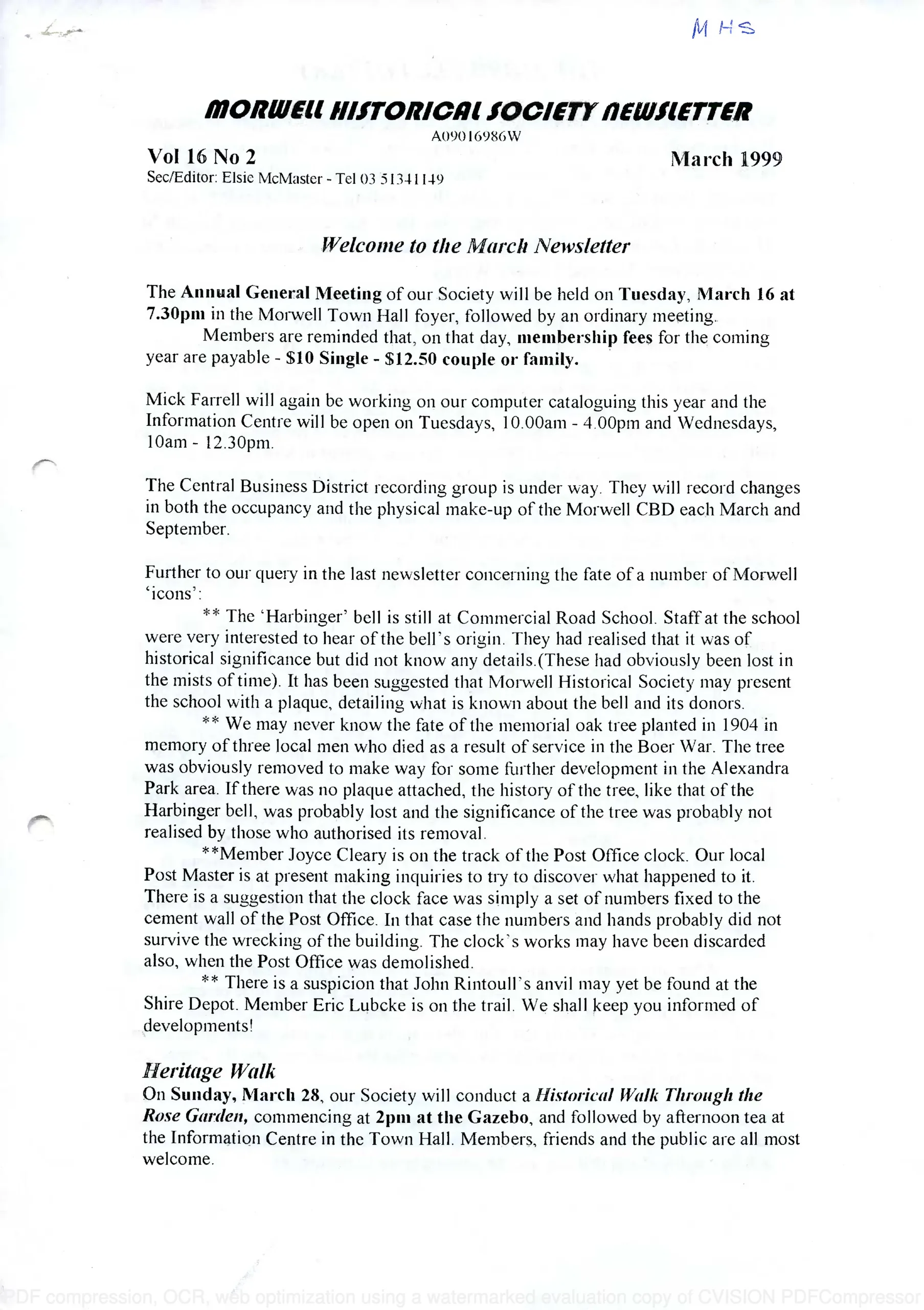 Newsletter March 1999
