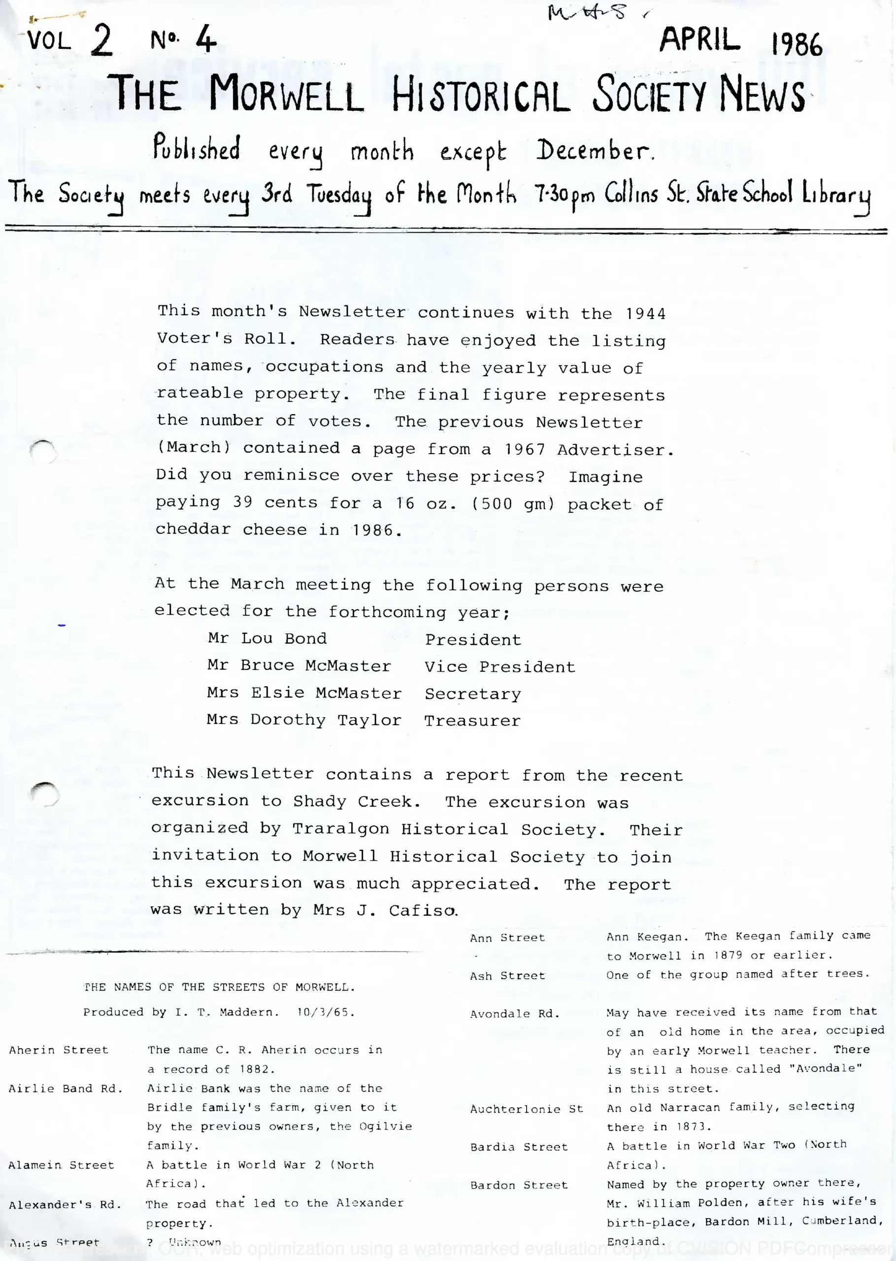 Newsletter April 1986