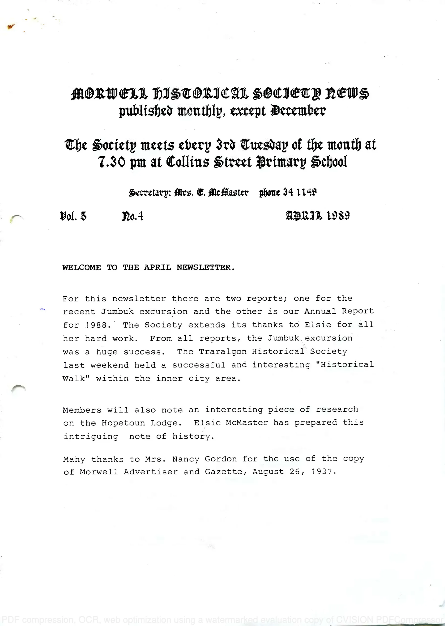 Newsletter April 1989