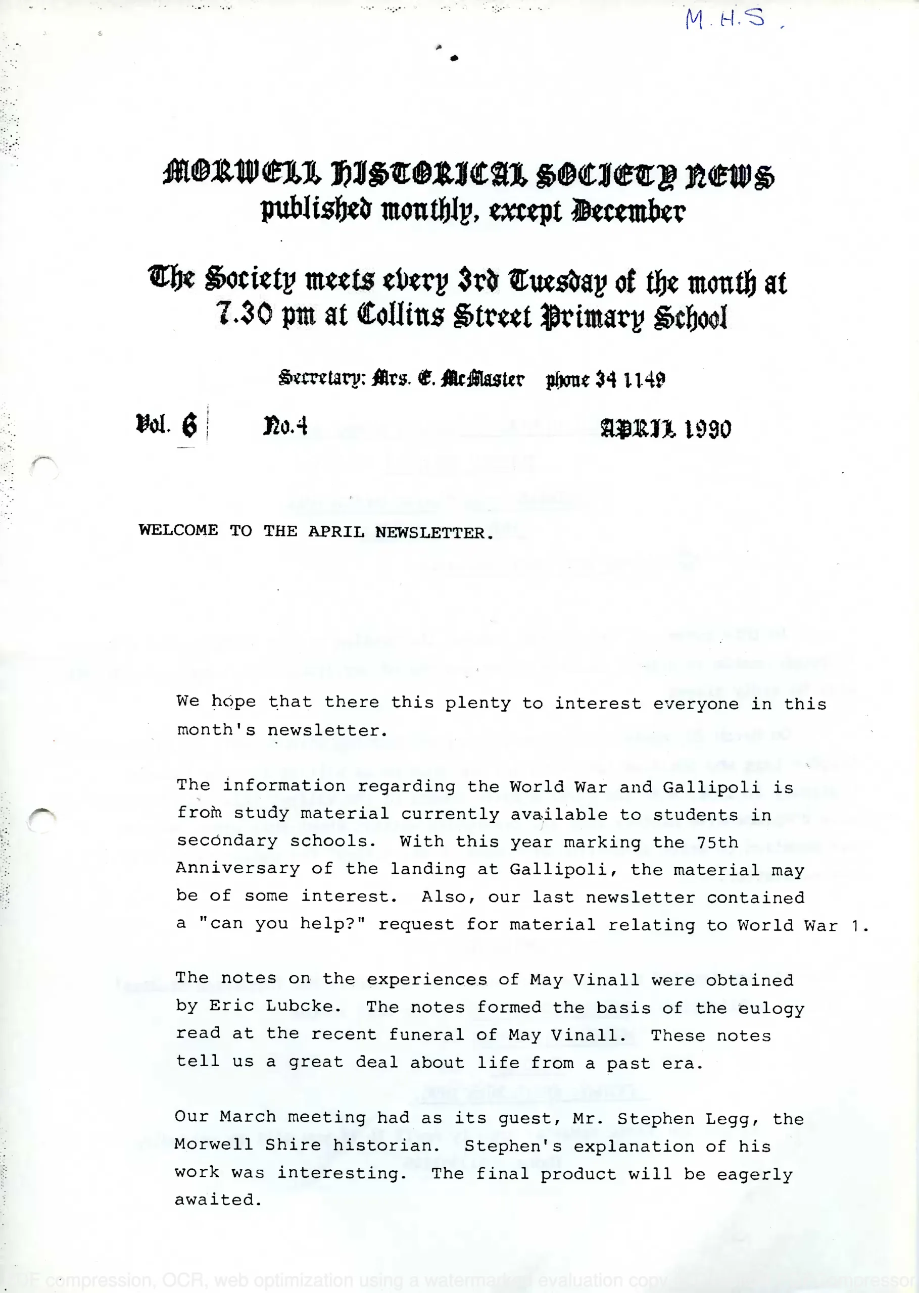 Newsletter April 1990