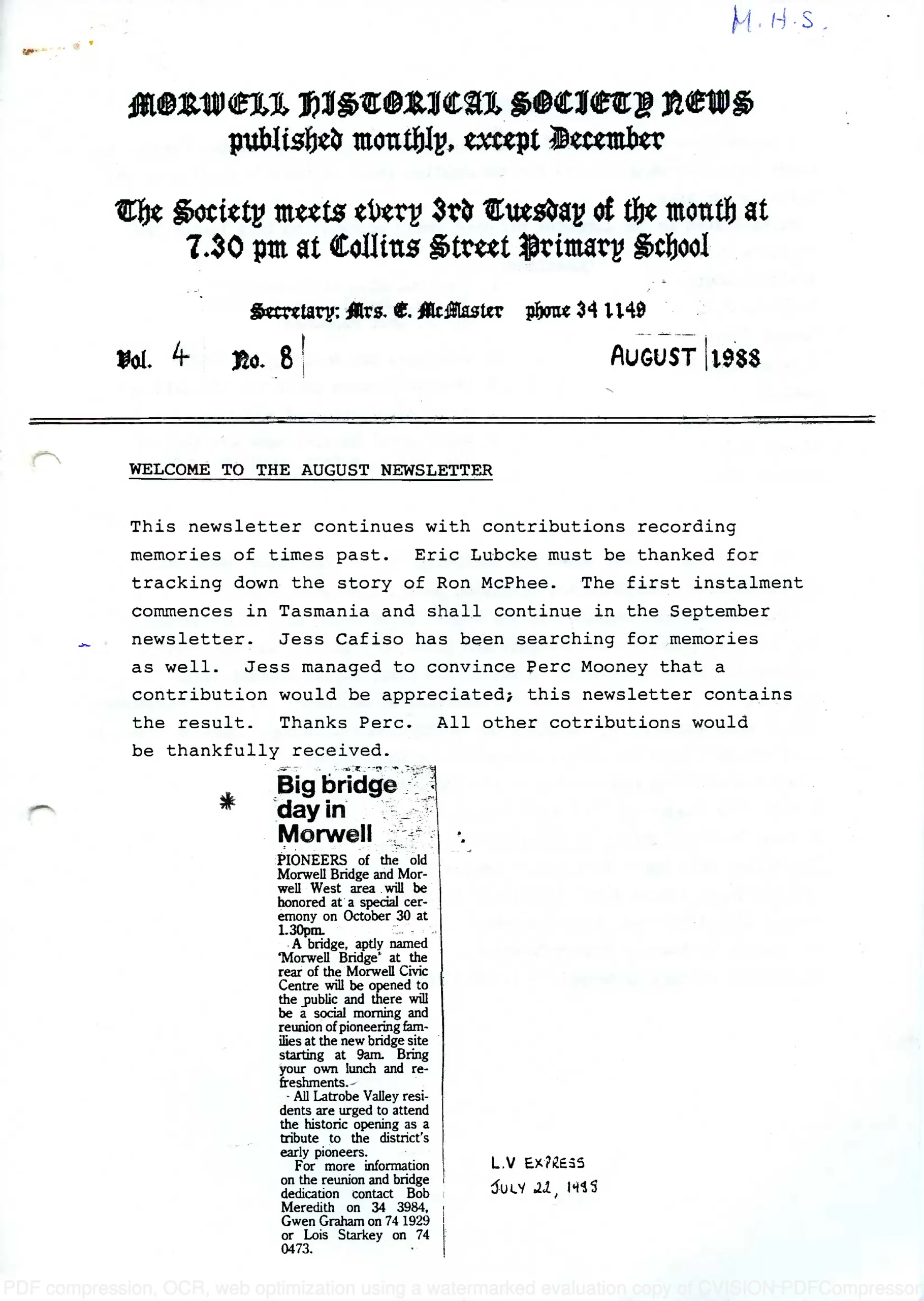 Newsletter August 1988