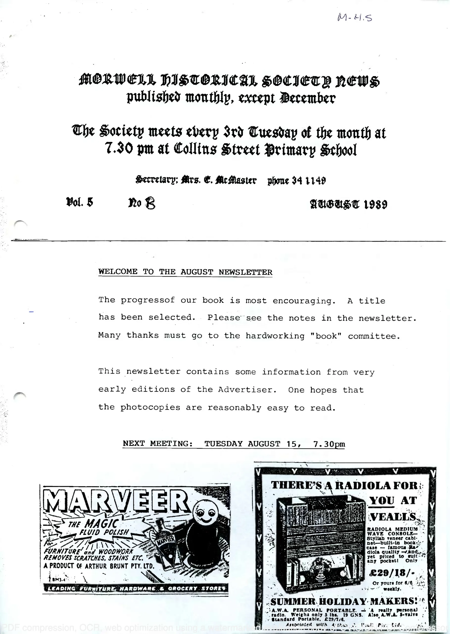 Newsletter August 1989