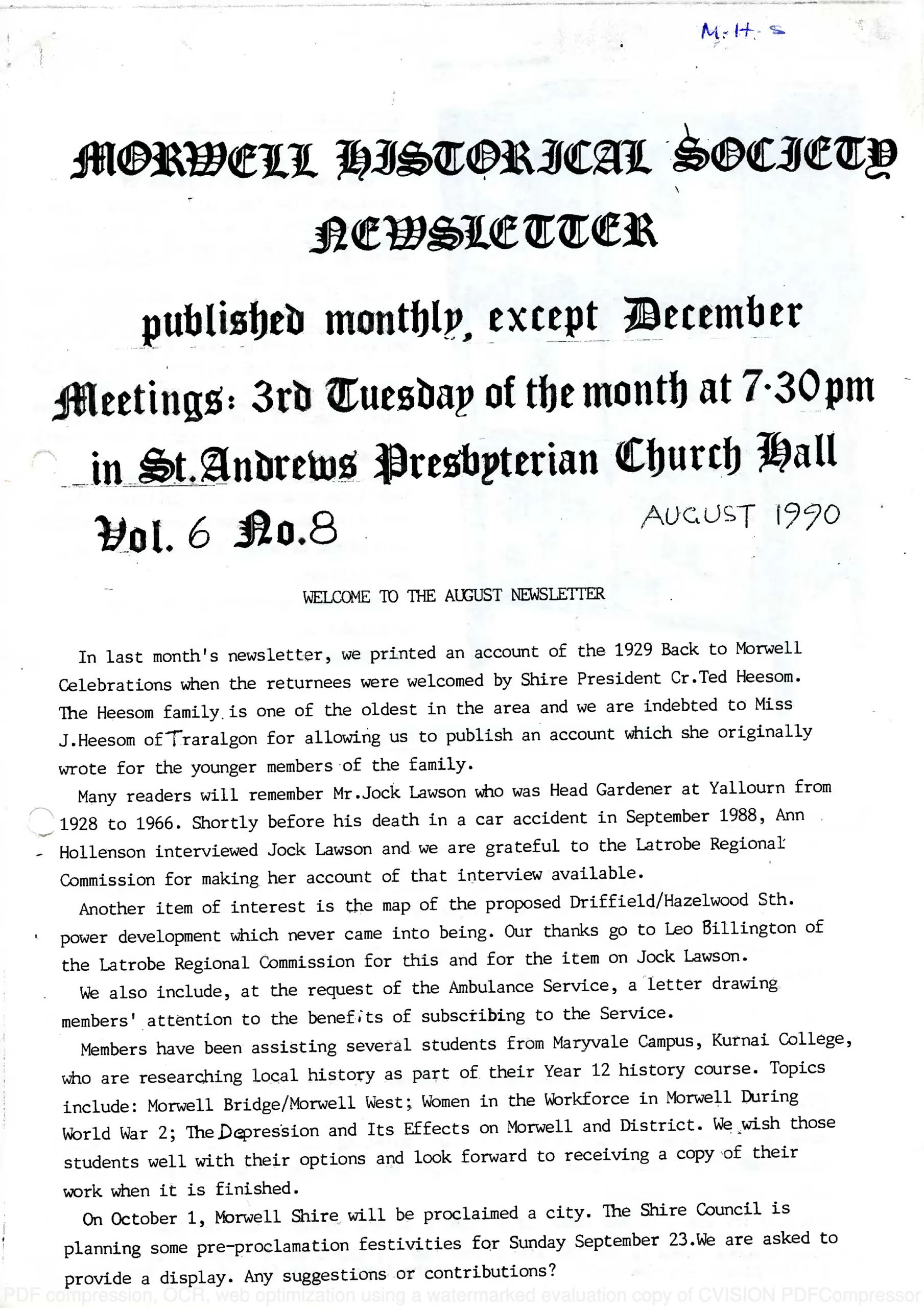 Newsletter August 1990