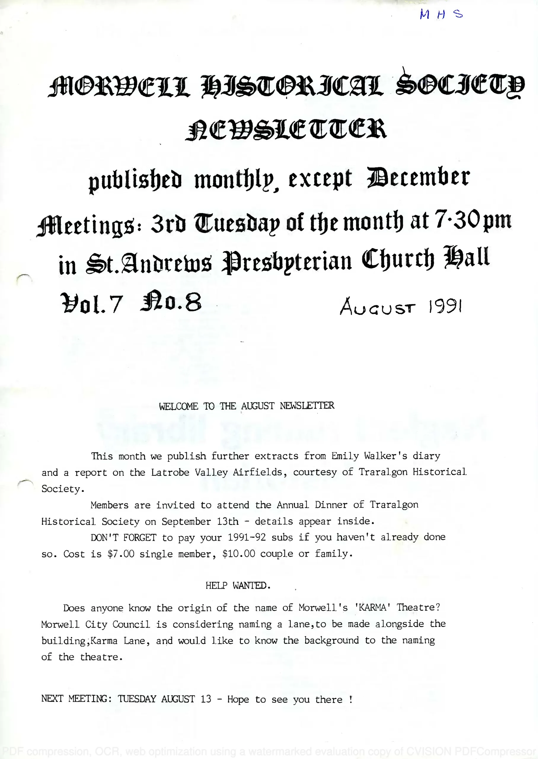 Newsletter August 1991