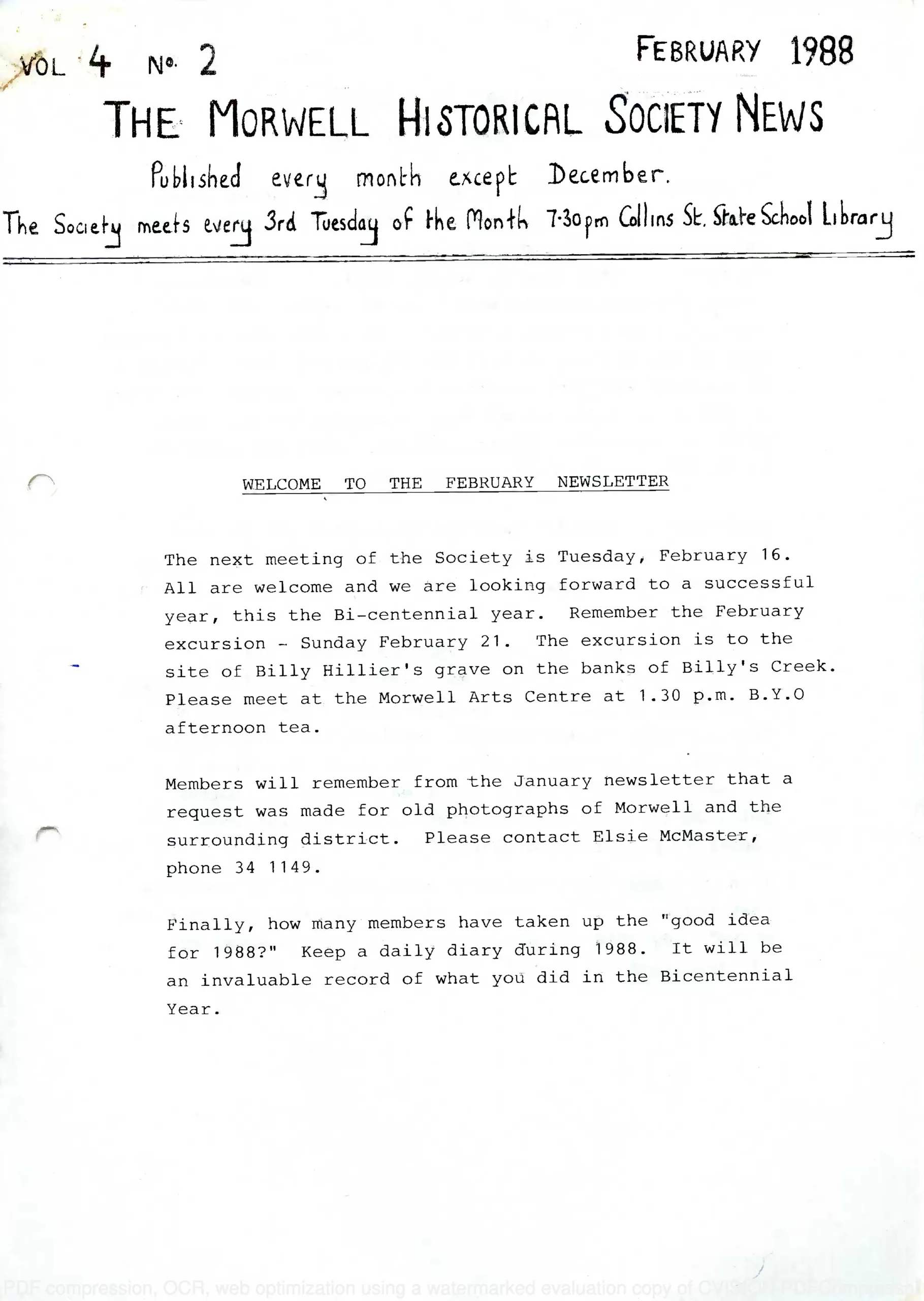 Newsletter February 1988