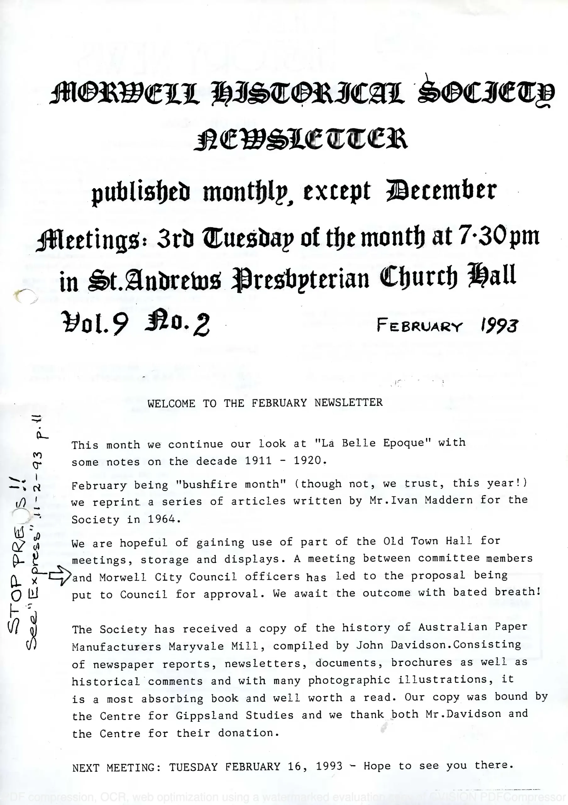 Newsletter February 1993