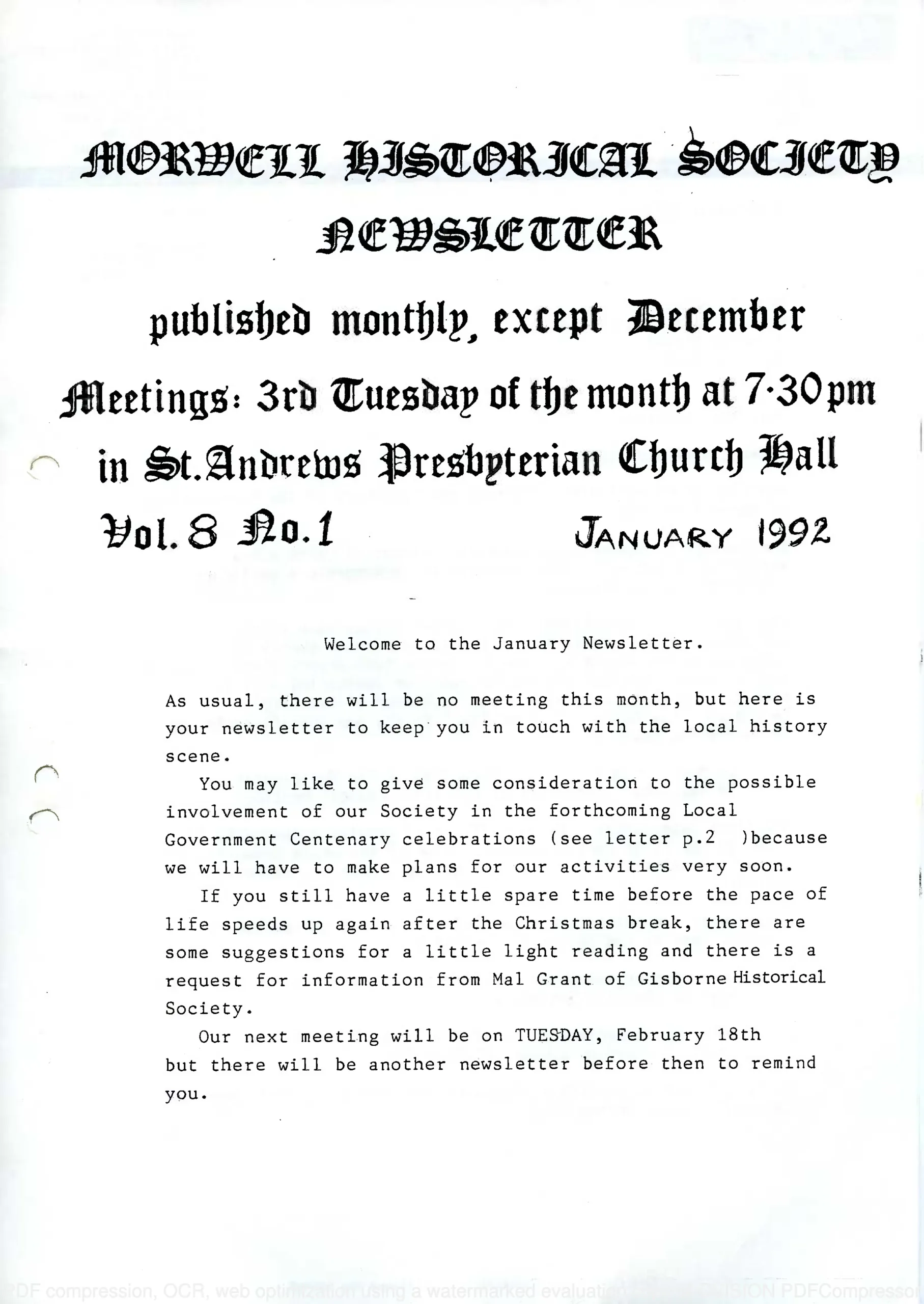 Newsletter January 1992