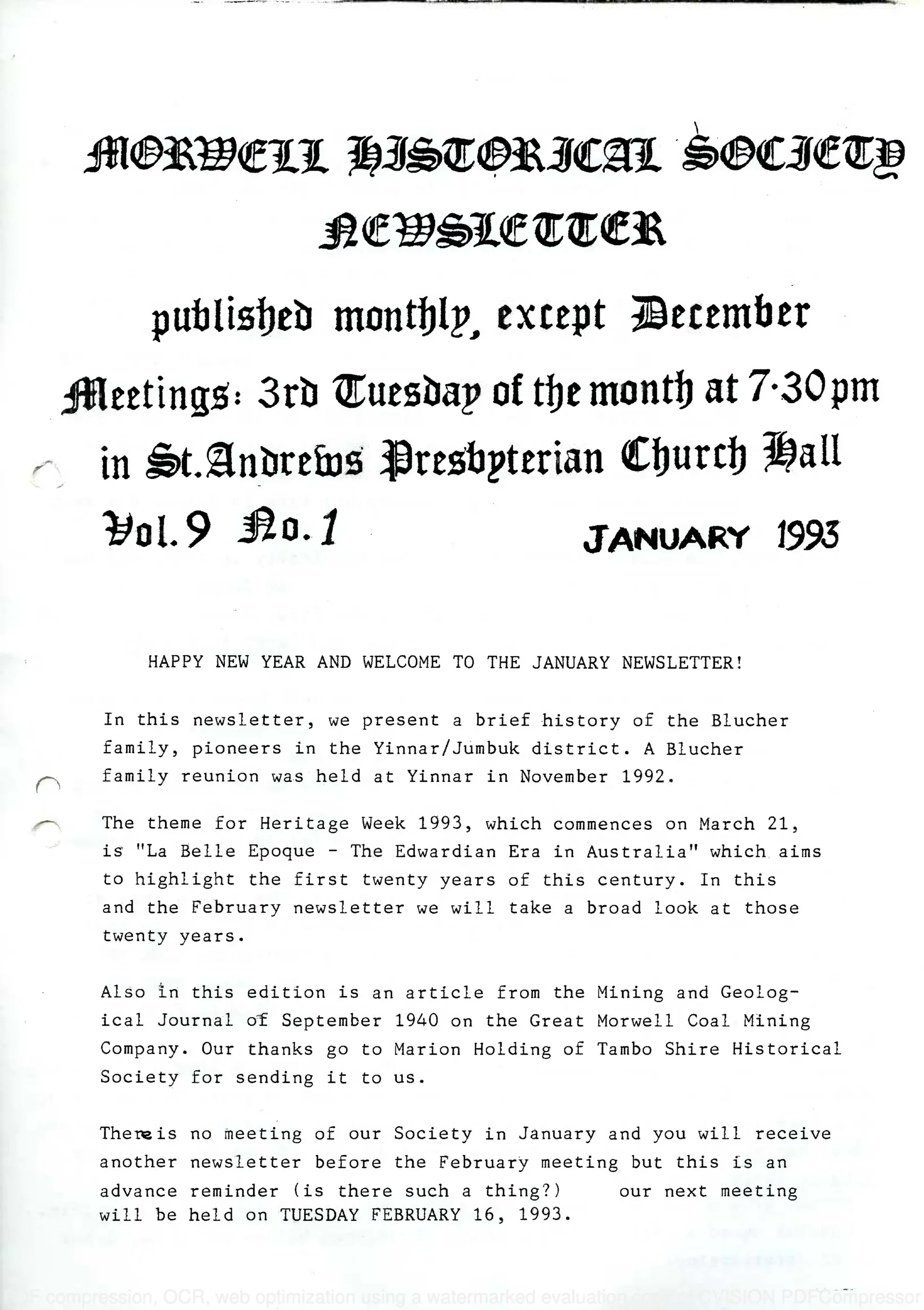 Newsletter January 1993