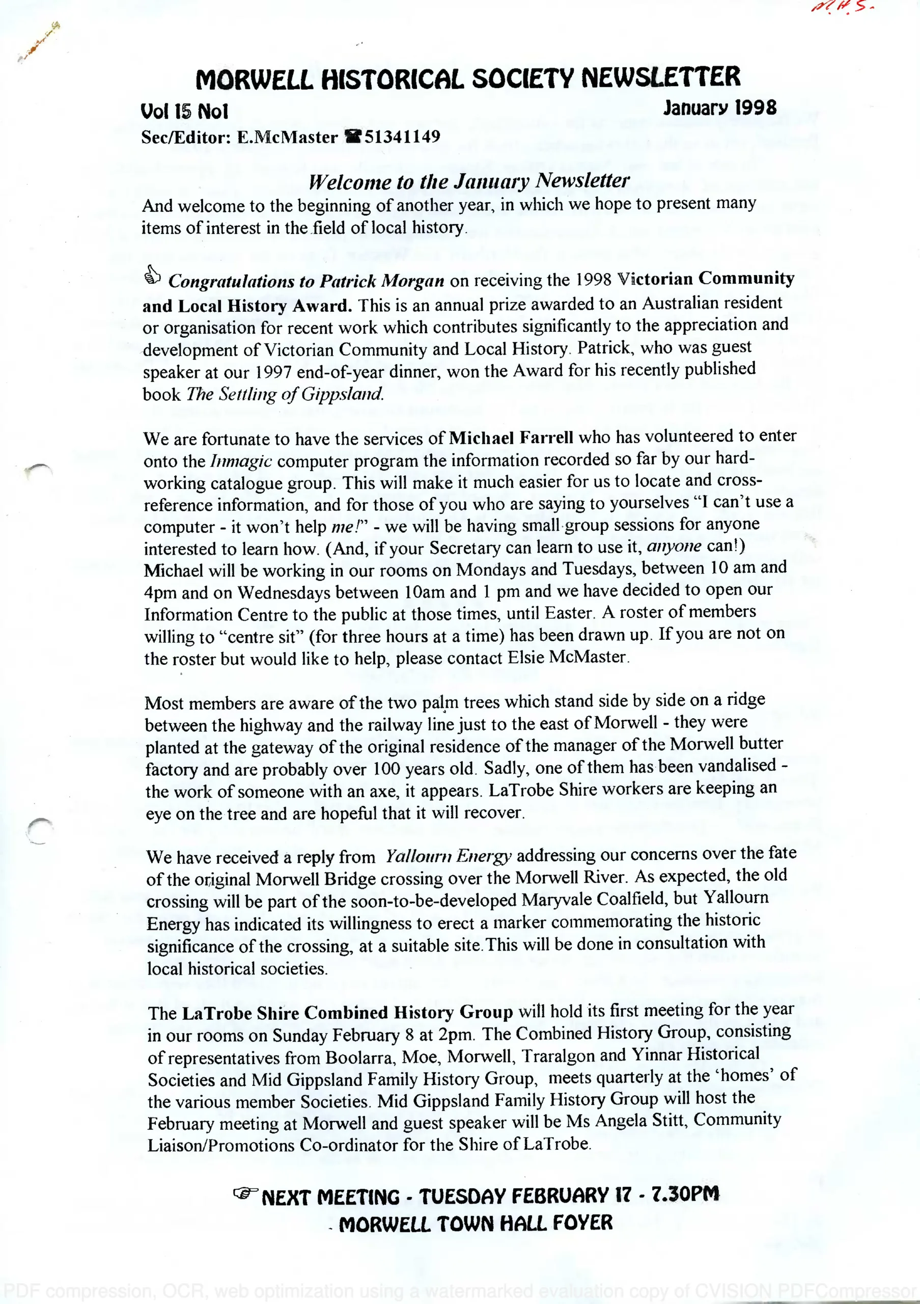 Newsletter January 1998