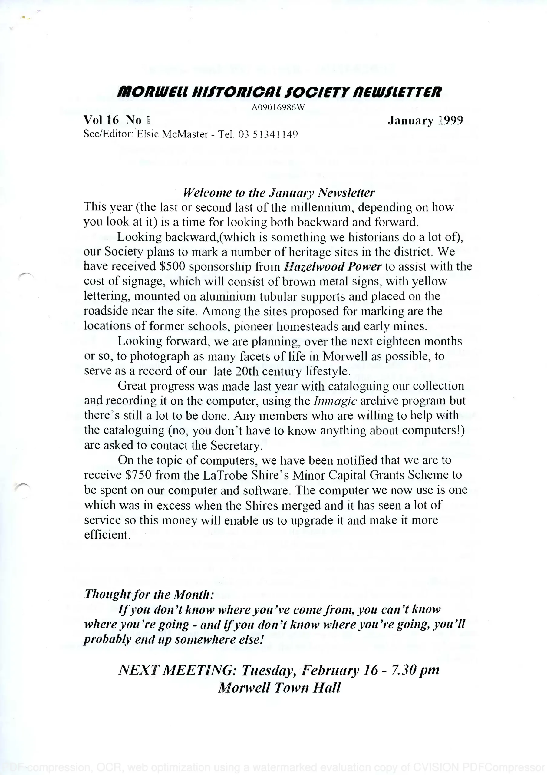 Newsletter January 1999