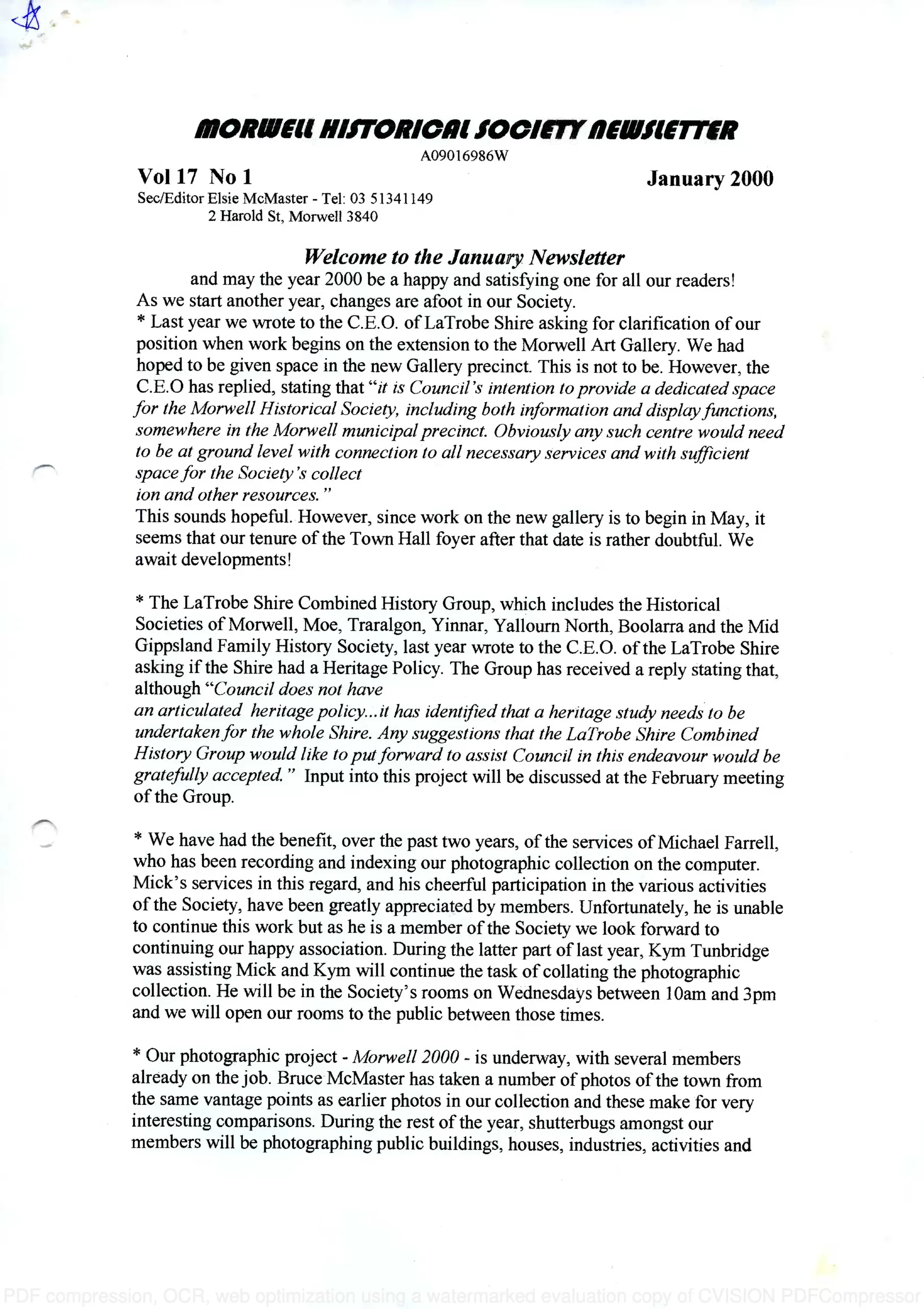 Newsletter January 2000