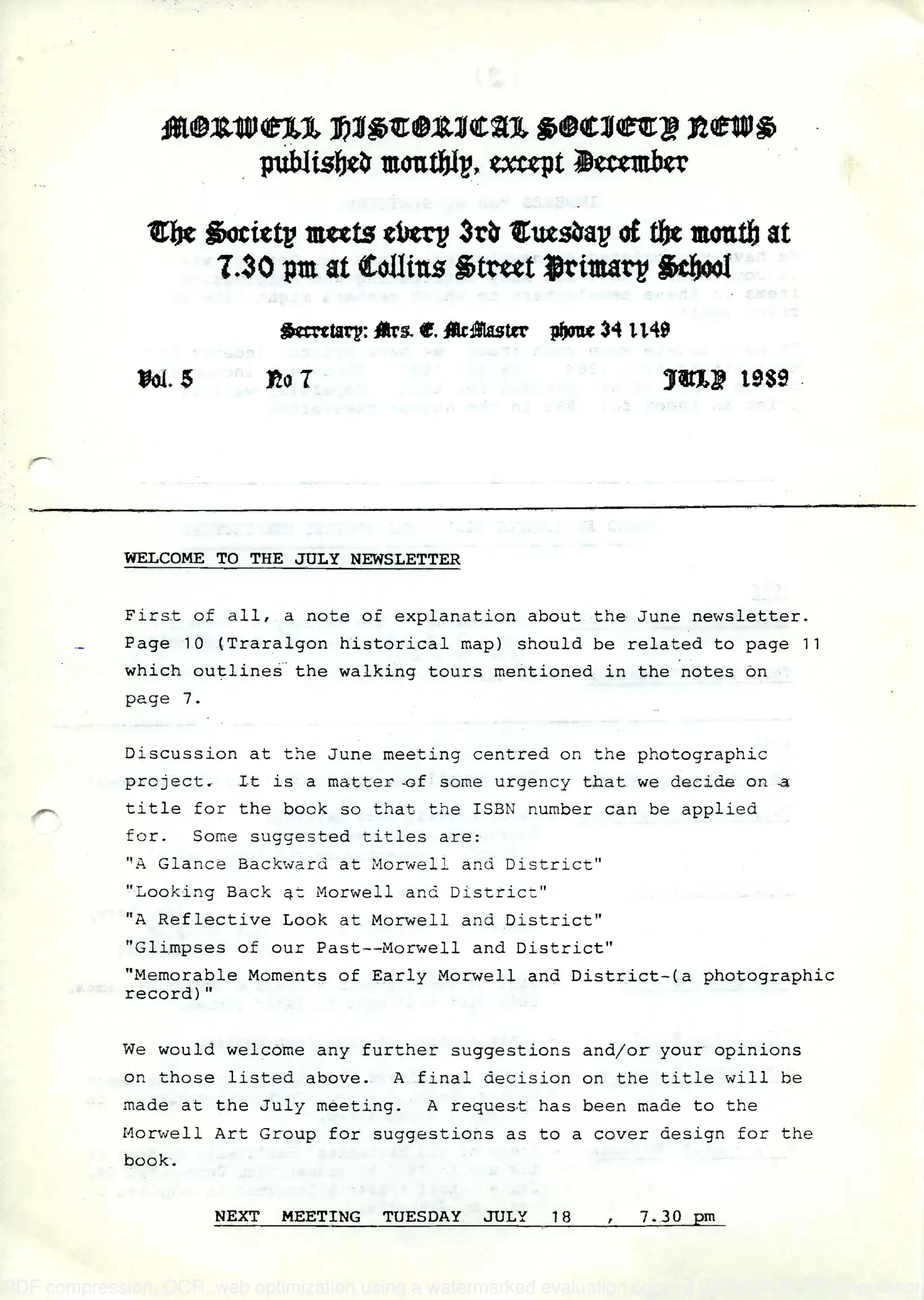 Newsletter July 1989