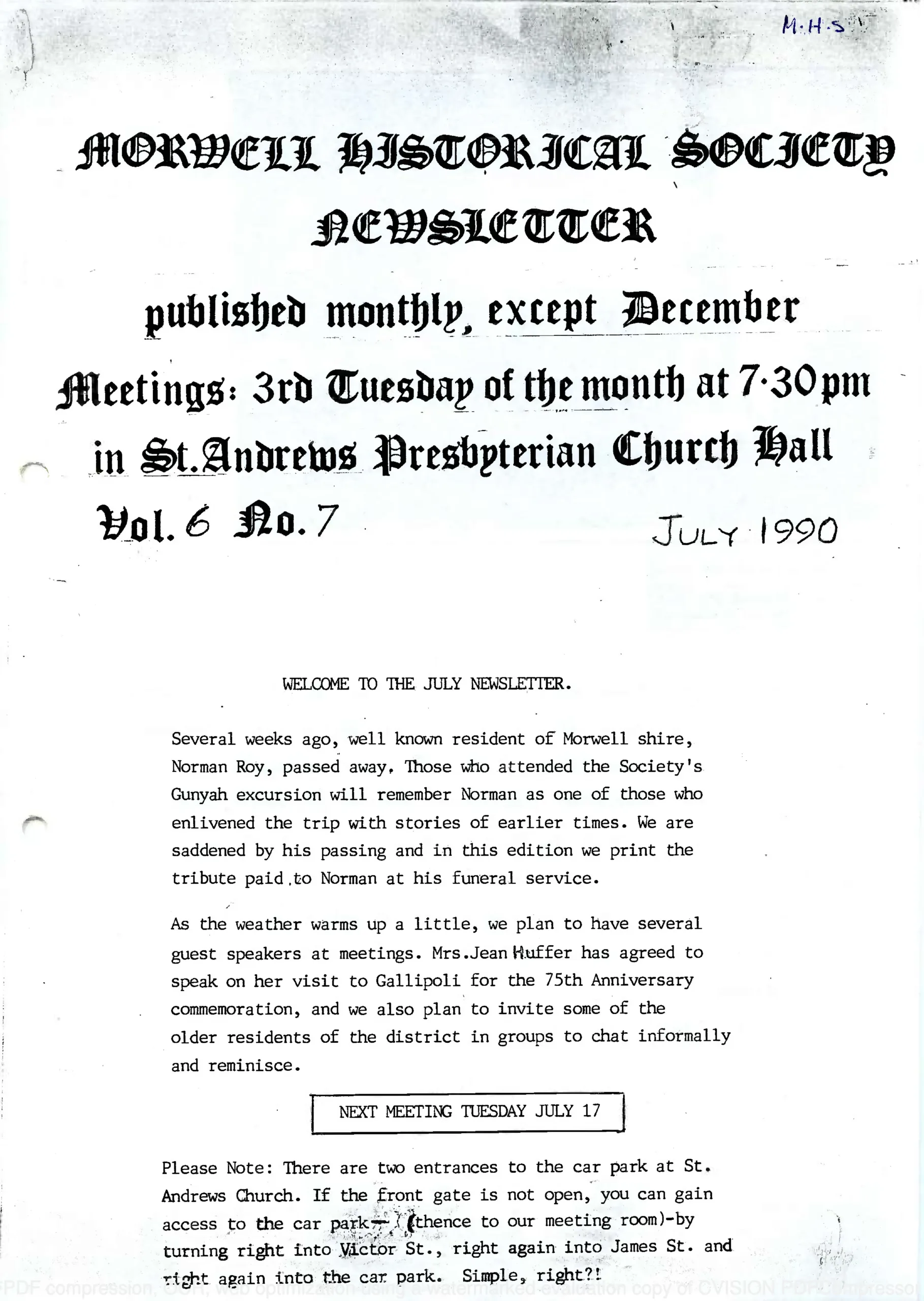 Newsletter July 1990