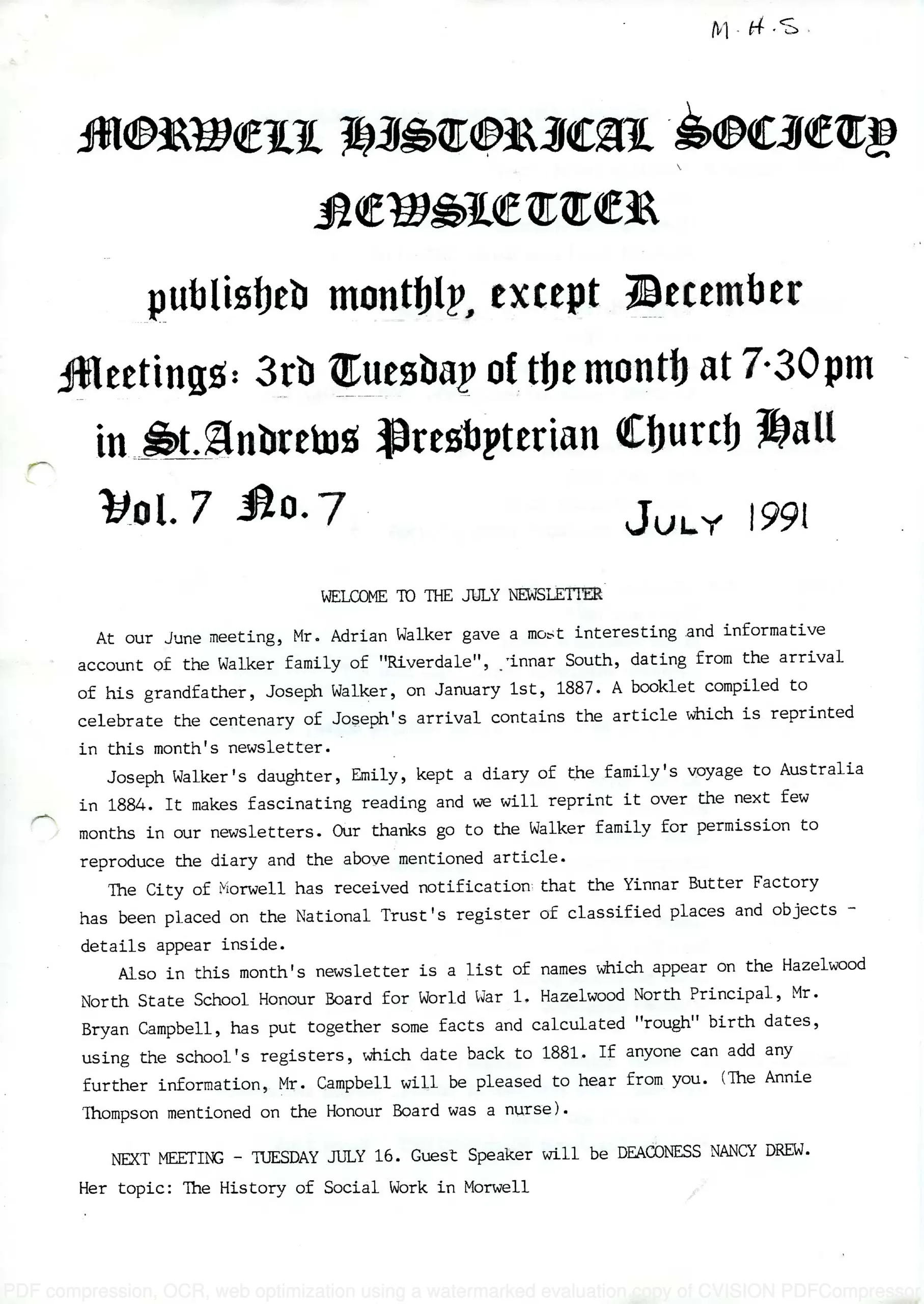 Newsletter July 1991