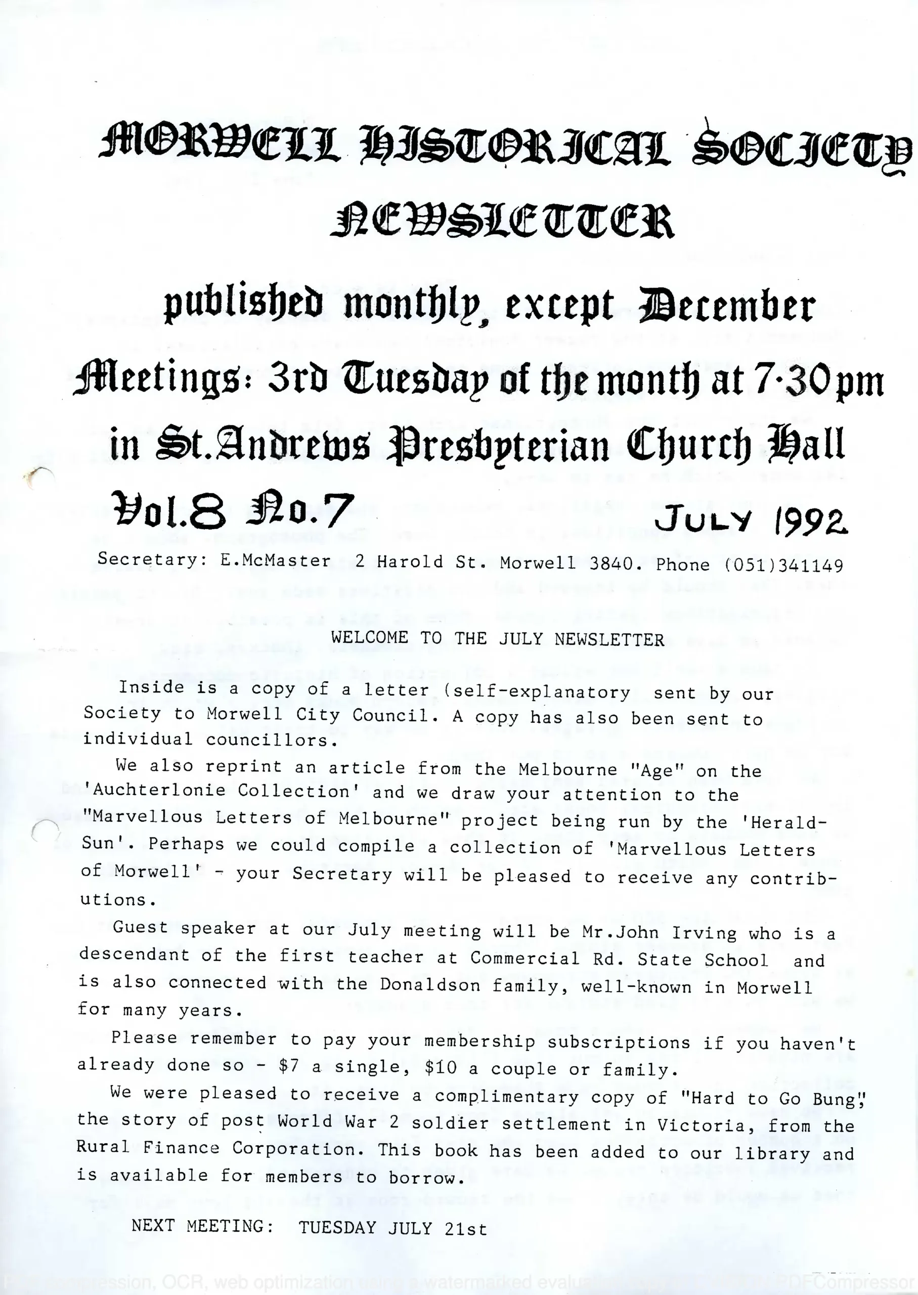 Newsletter July 1992