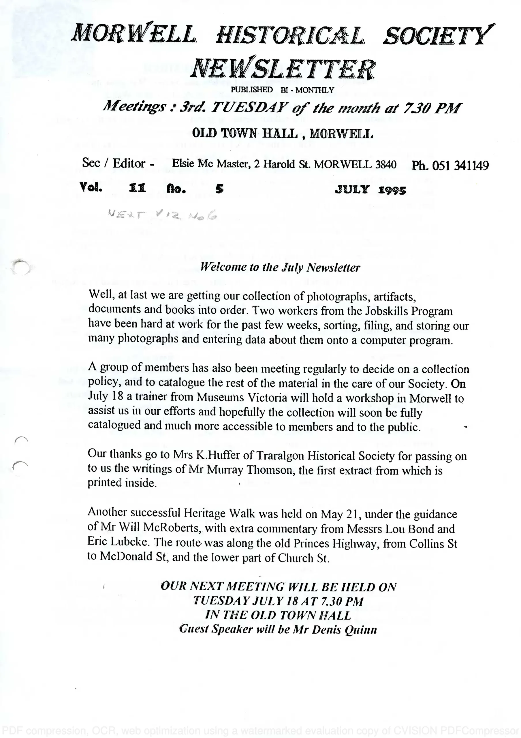 Newsletter July 1995