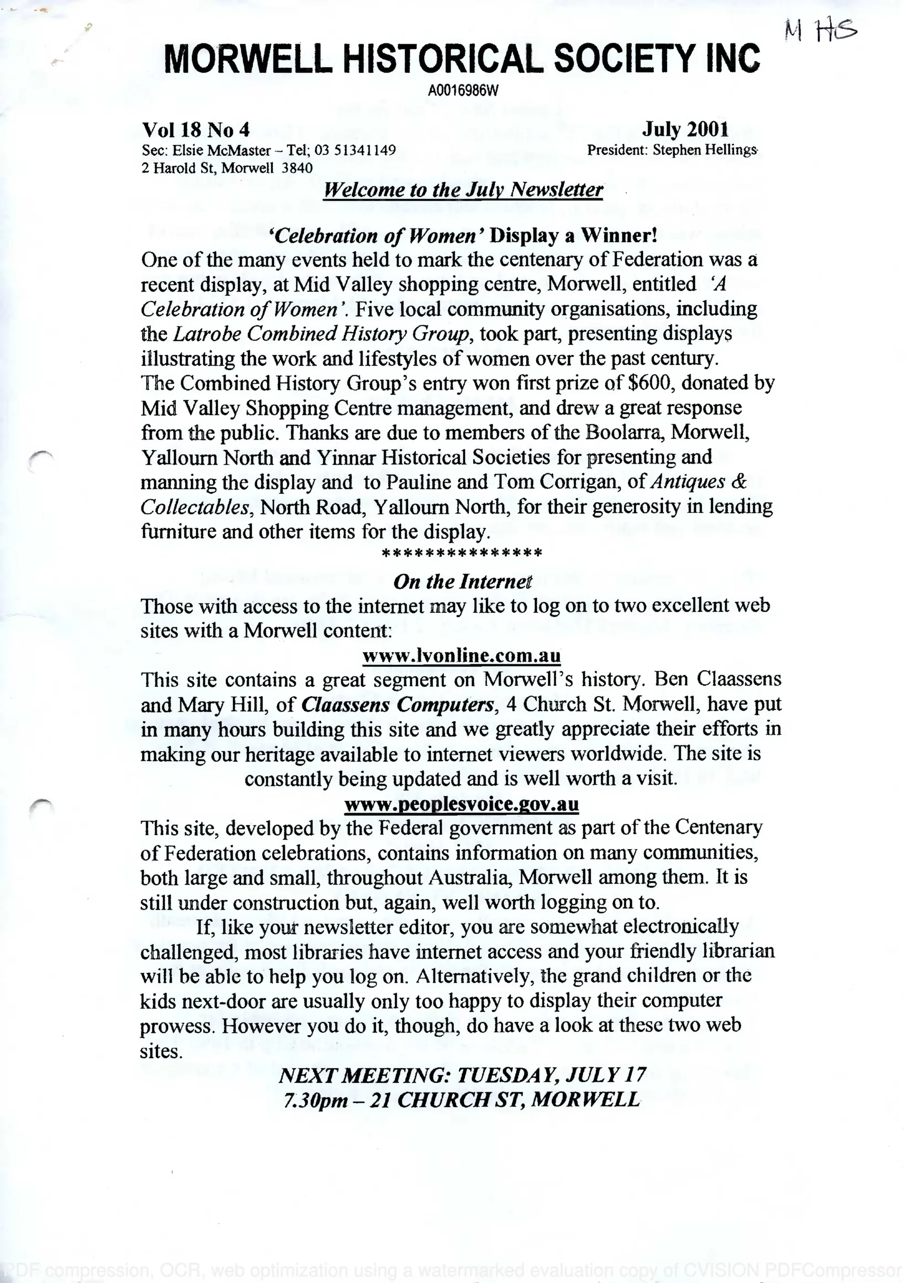 Newsletter July 2001