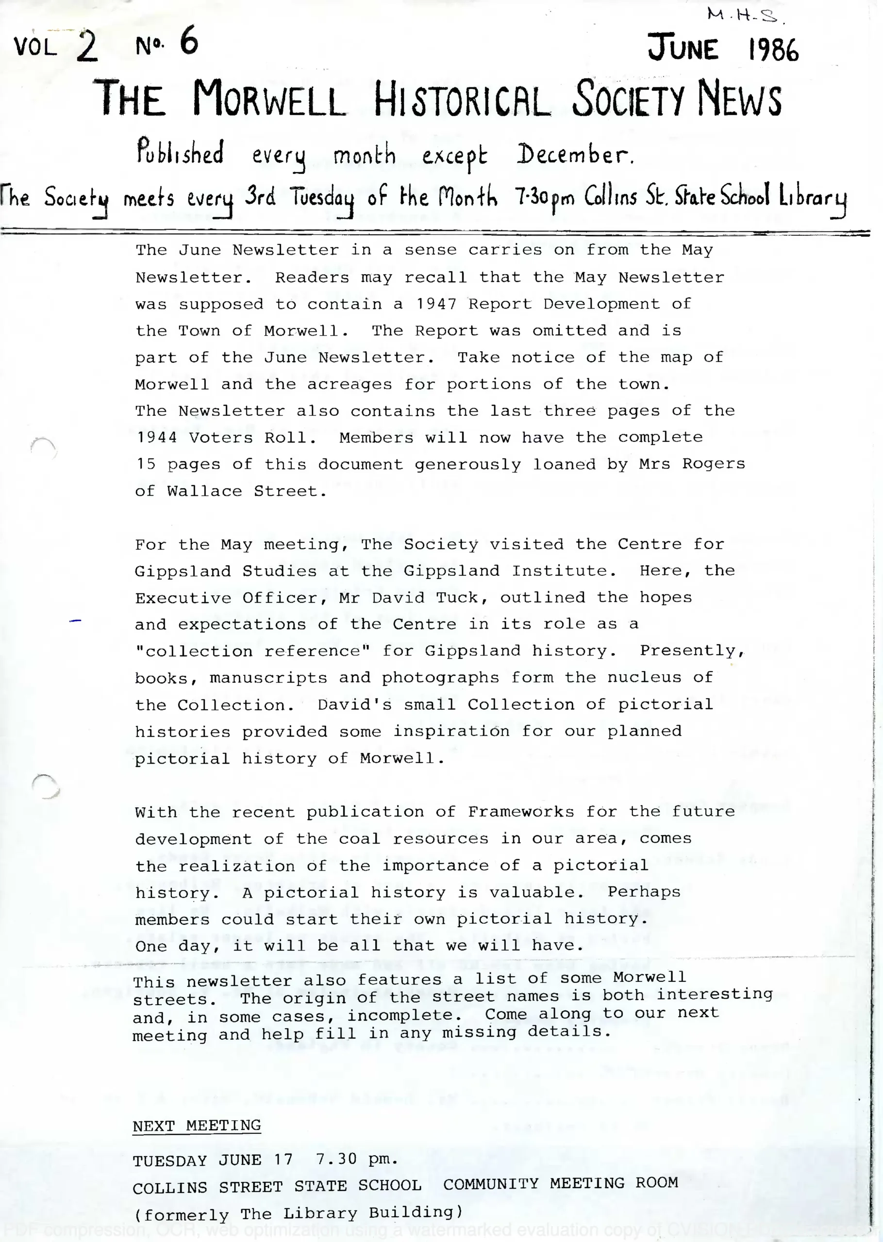 Newsletter June 1986