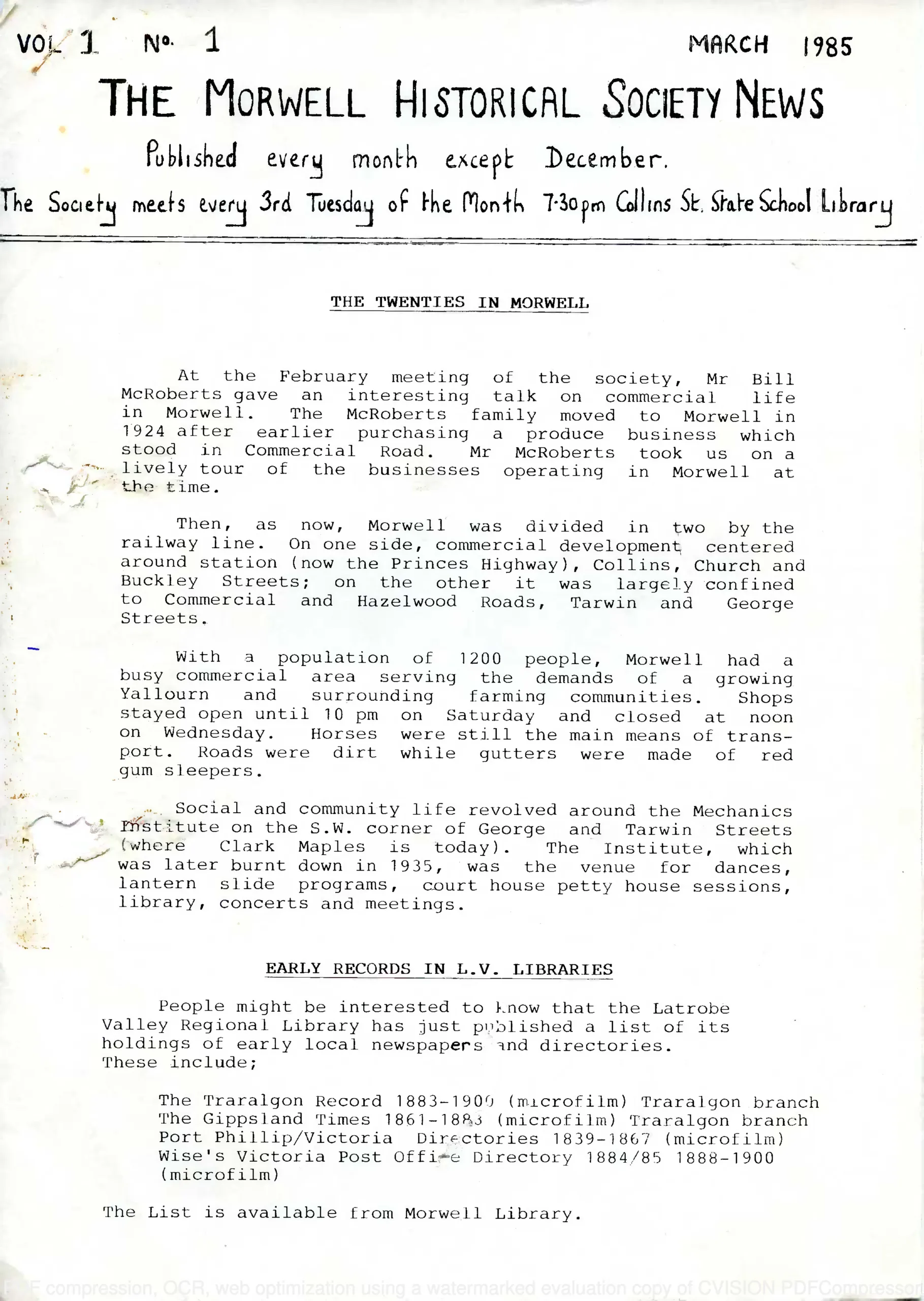 Newsletter March 1985