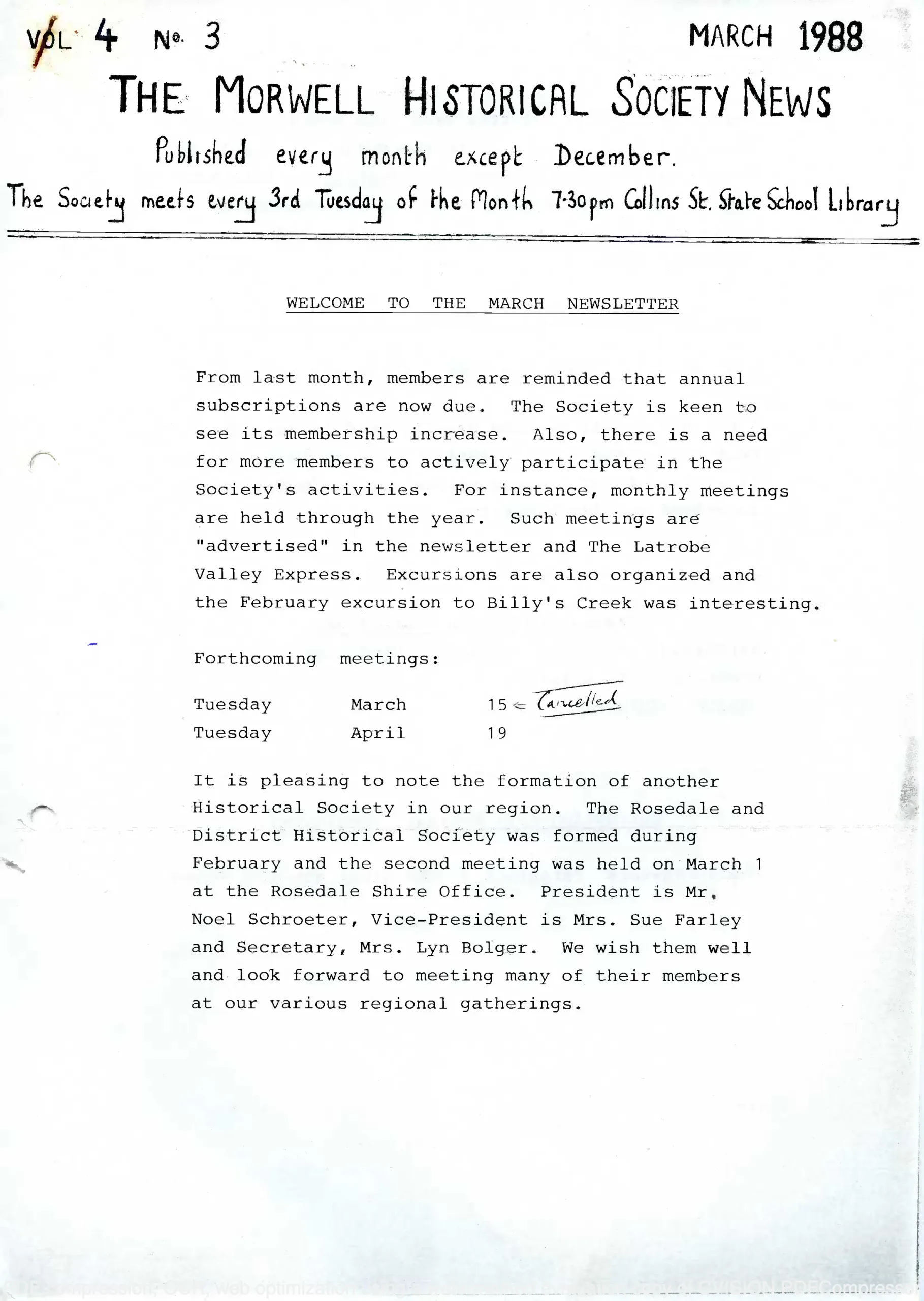 Newsletter March 1988