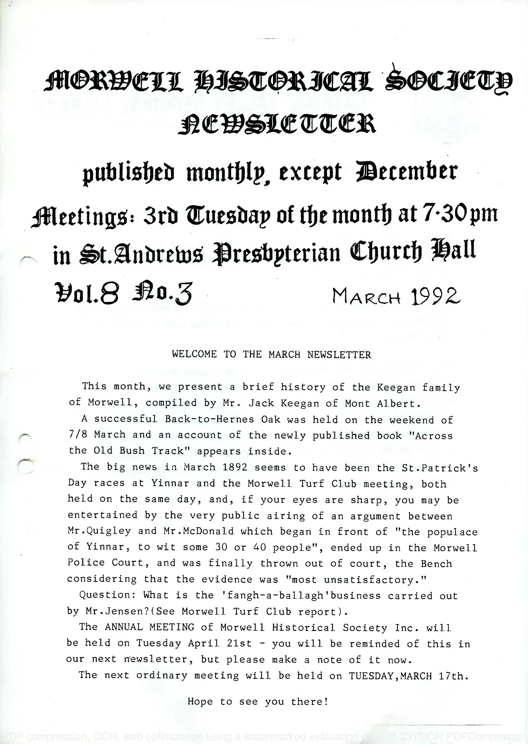 Newsletter March 1992