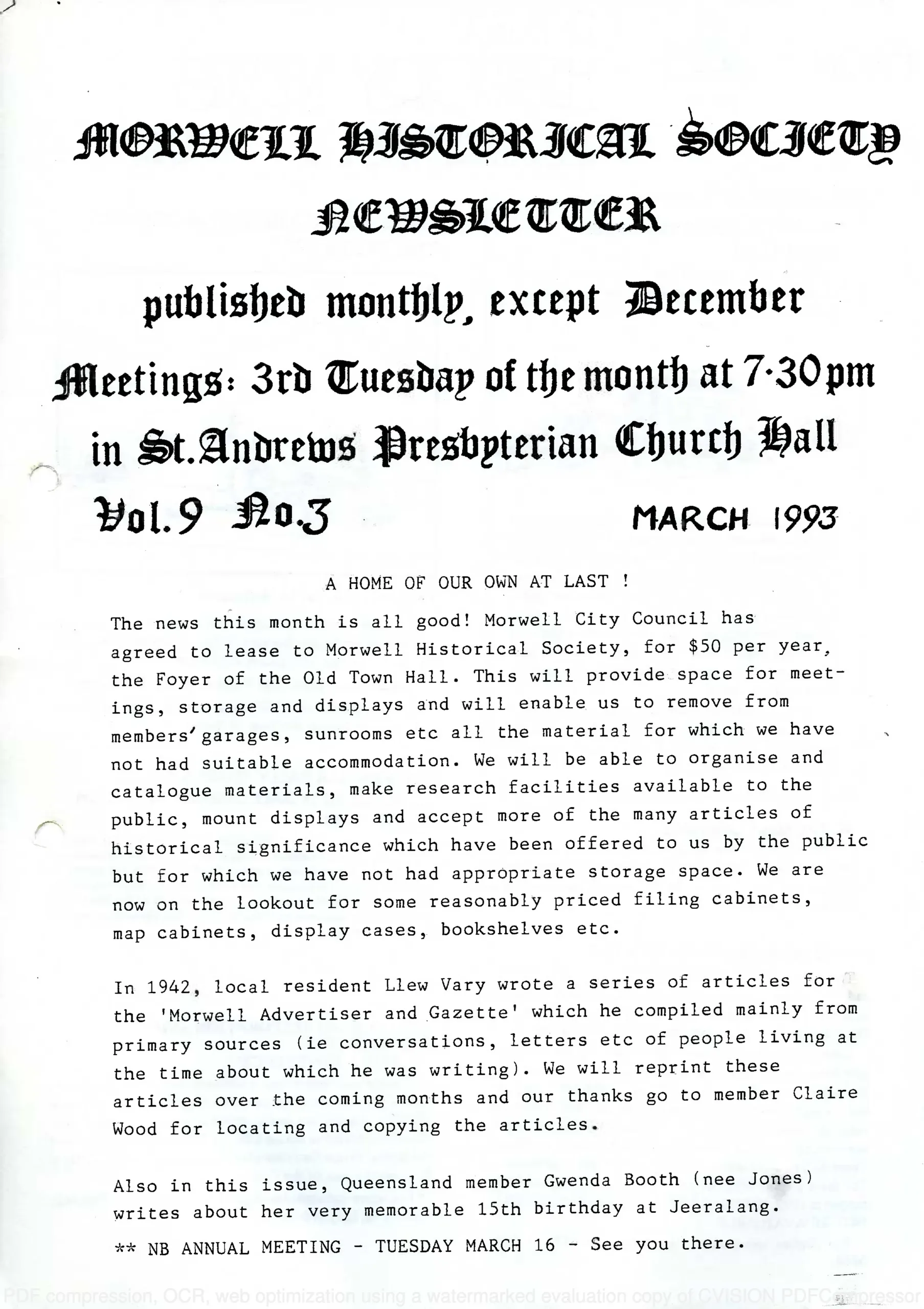 Newsletter March 1993