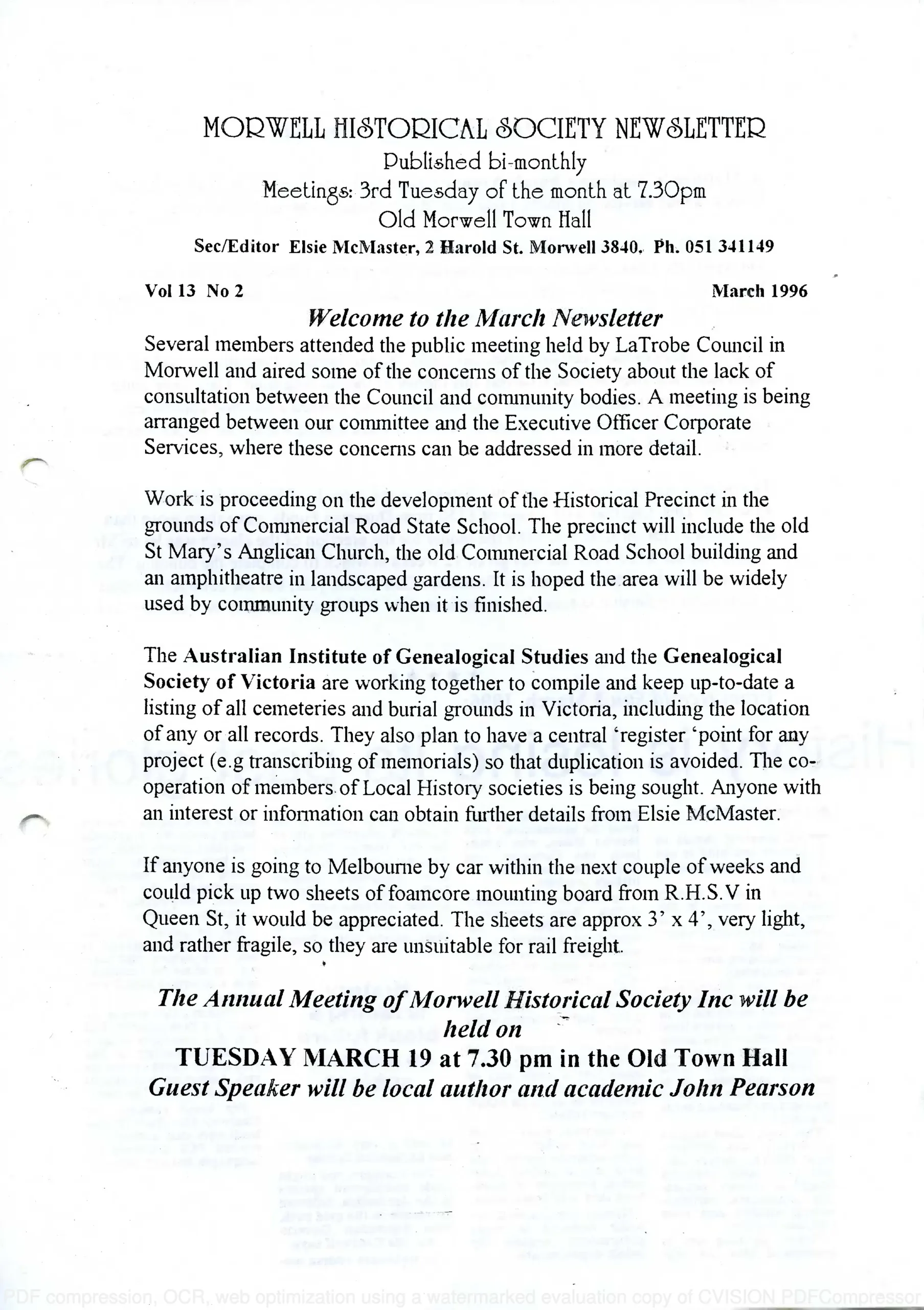 Newsletter March 1996