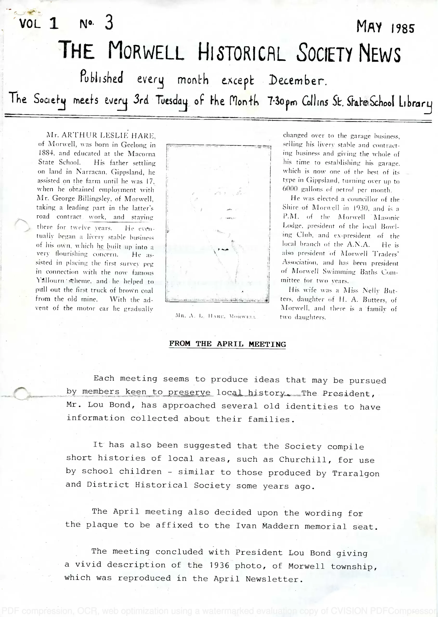 Newsletter May 1985