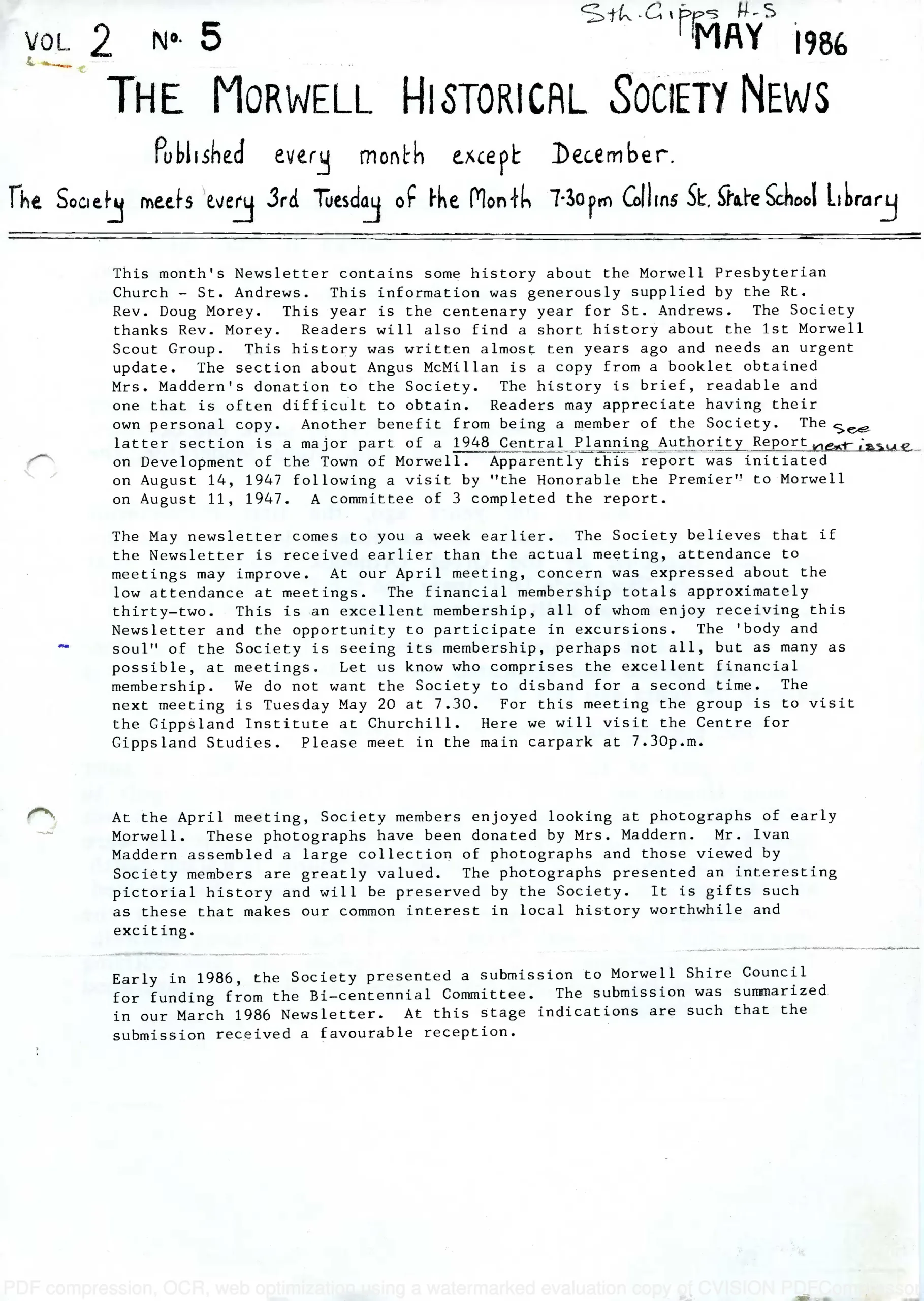 Newsletter May 1986