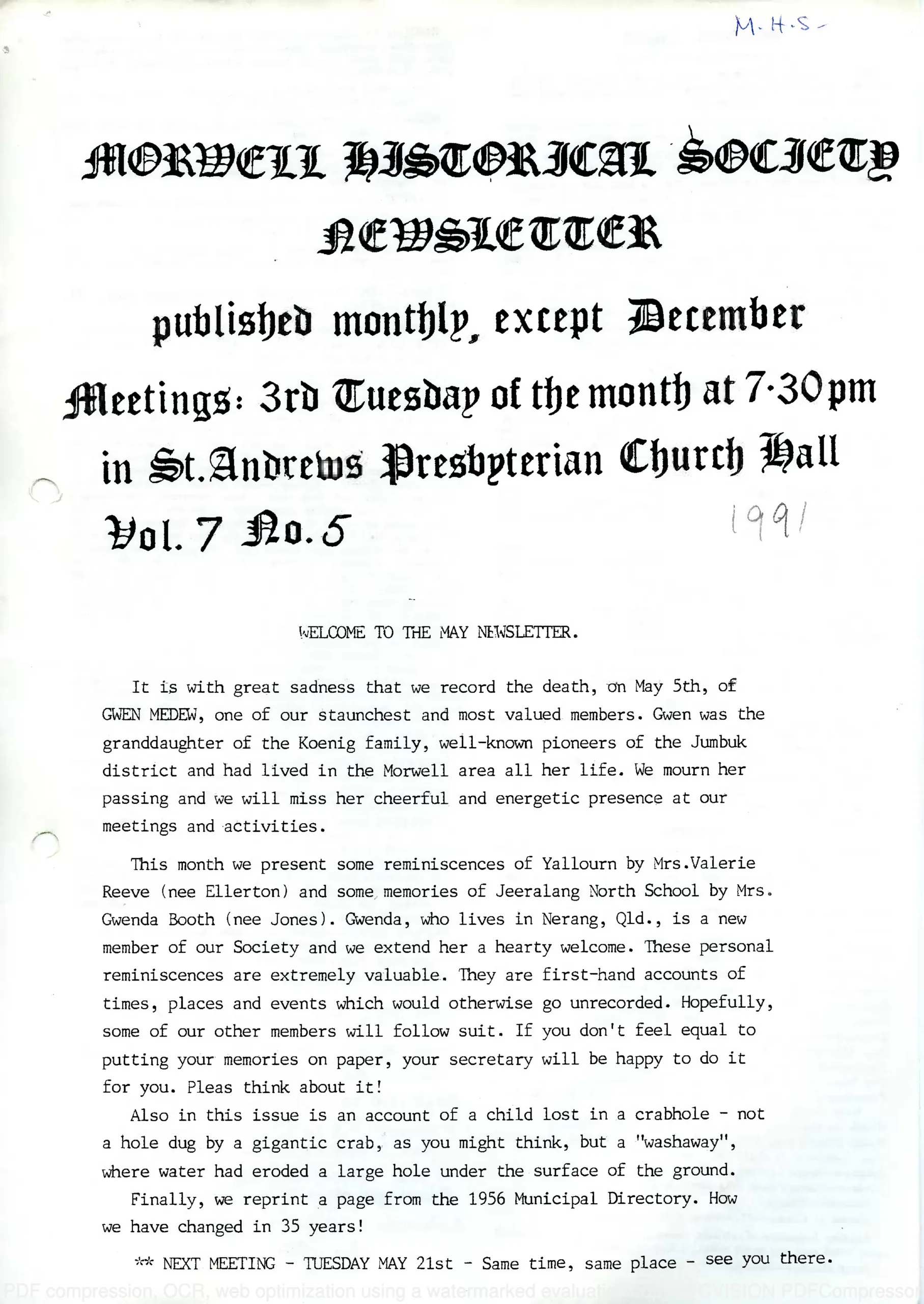 Newsletter May 1991