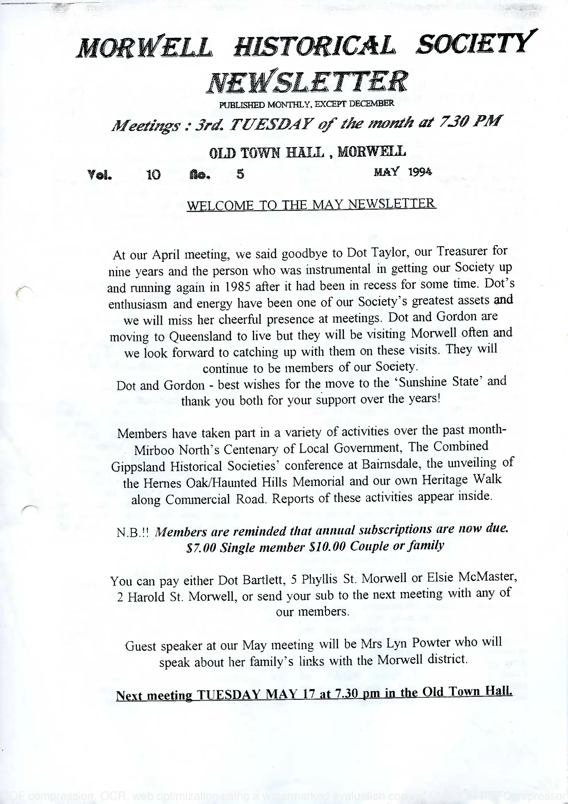 Newsletter May 1994