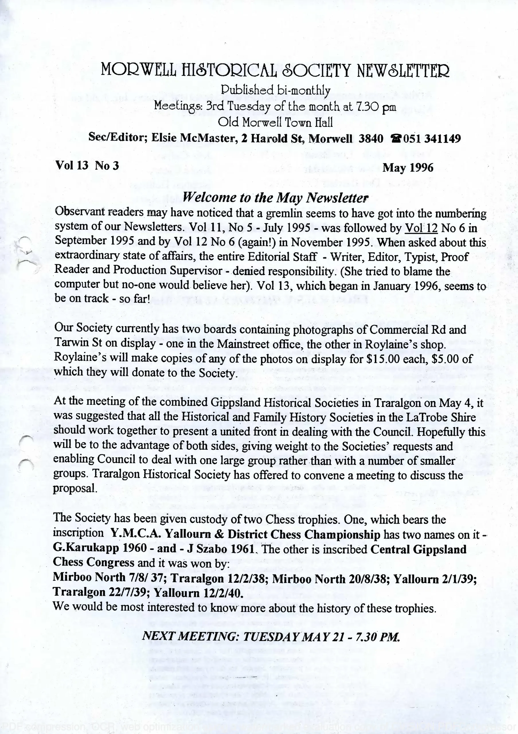 Newsletter May 1996