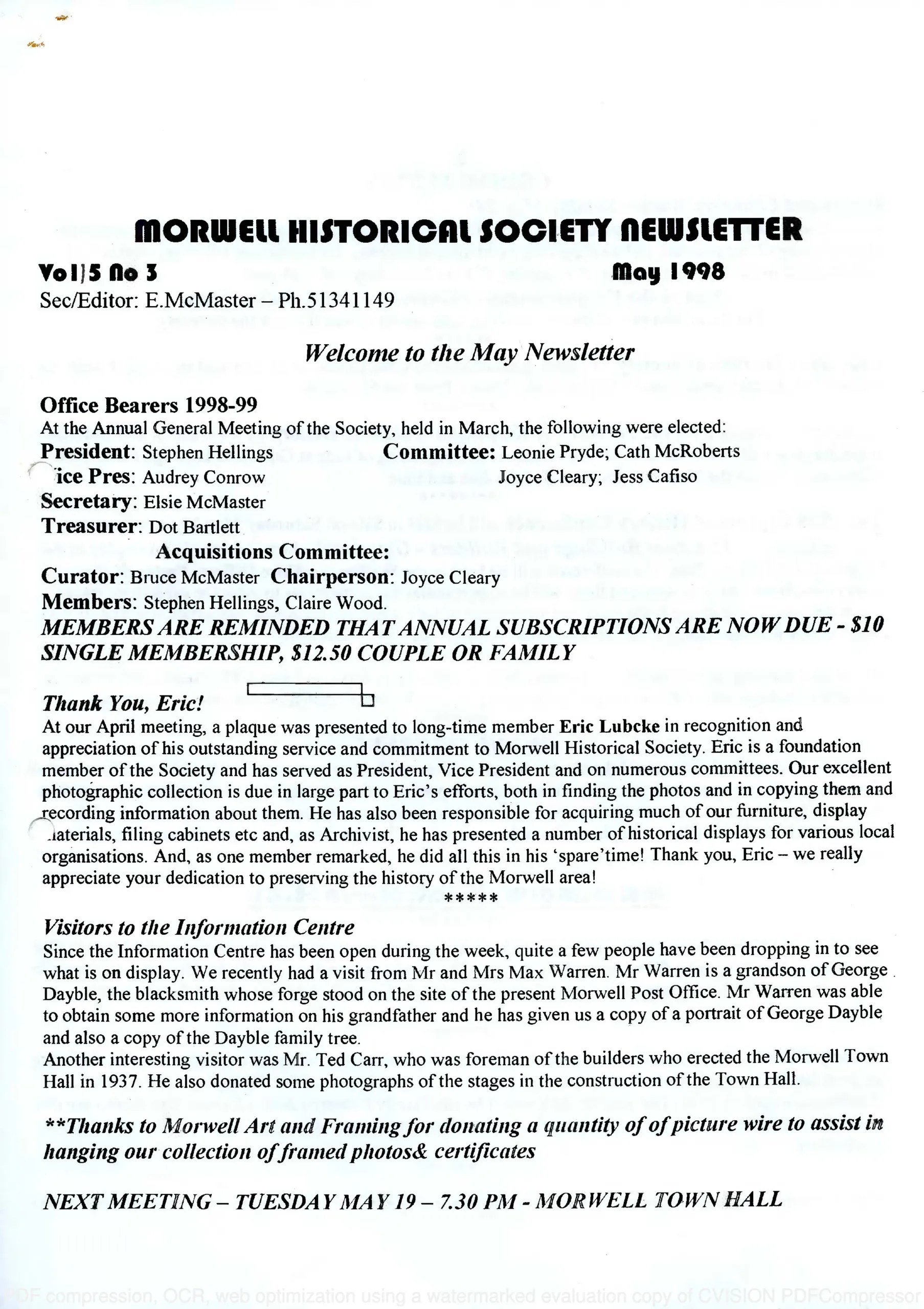Newsletter May 1998