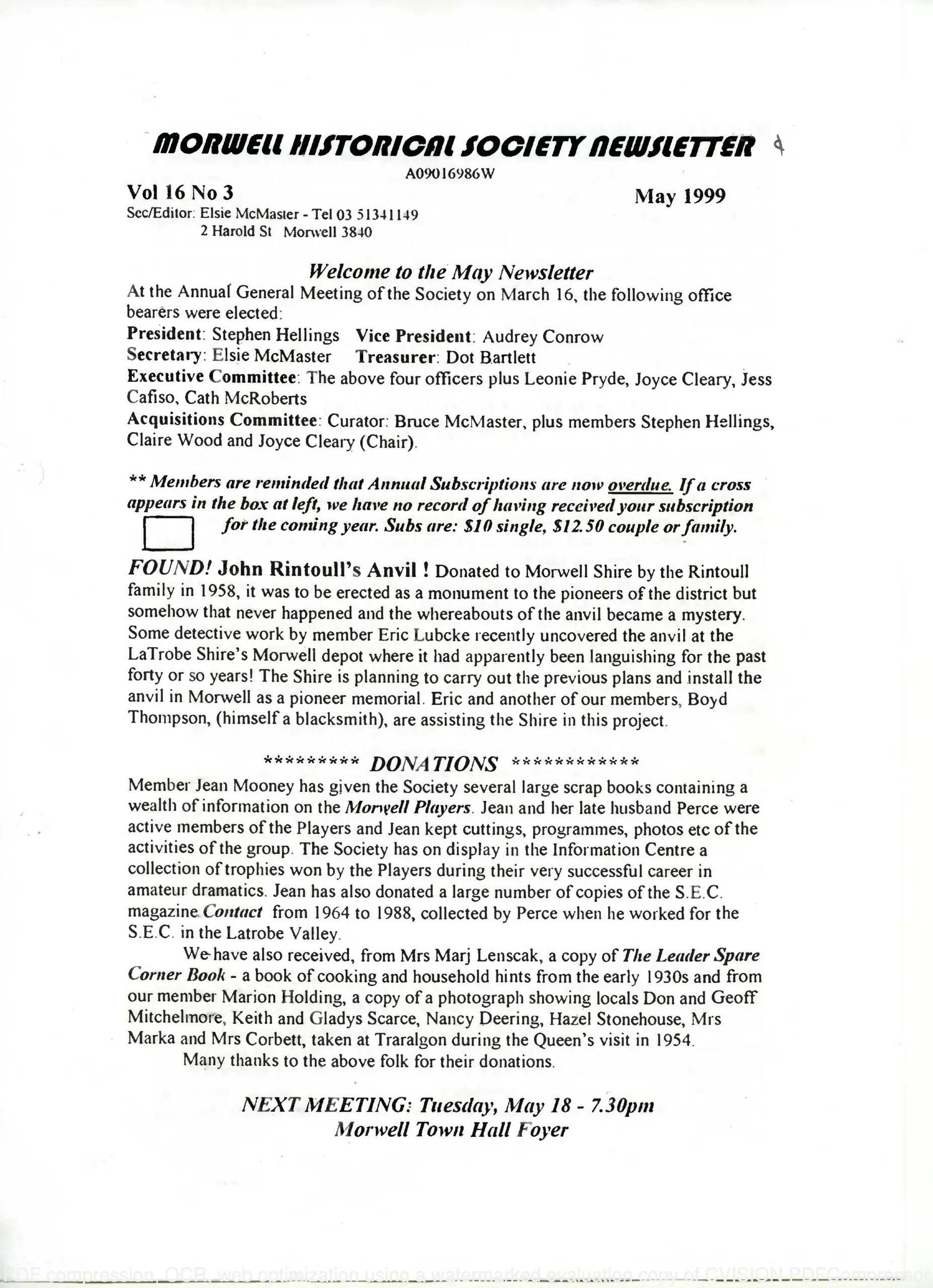 Newsletter May 1999