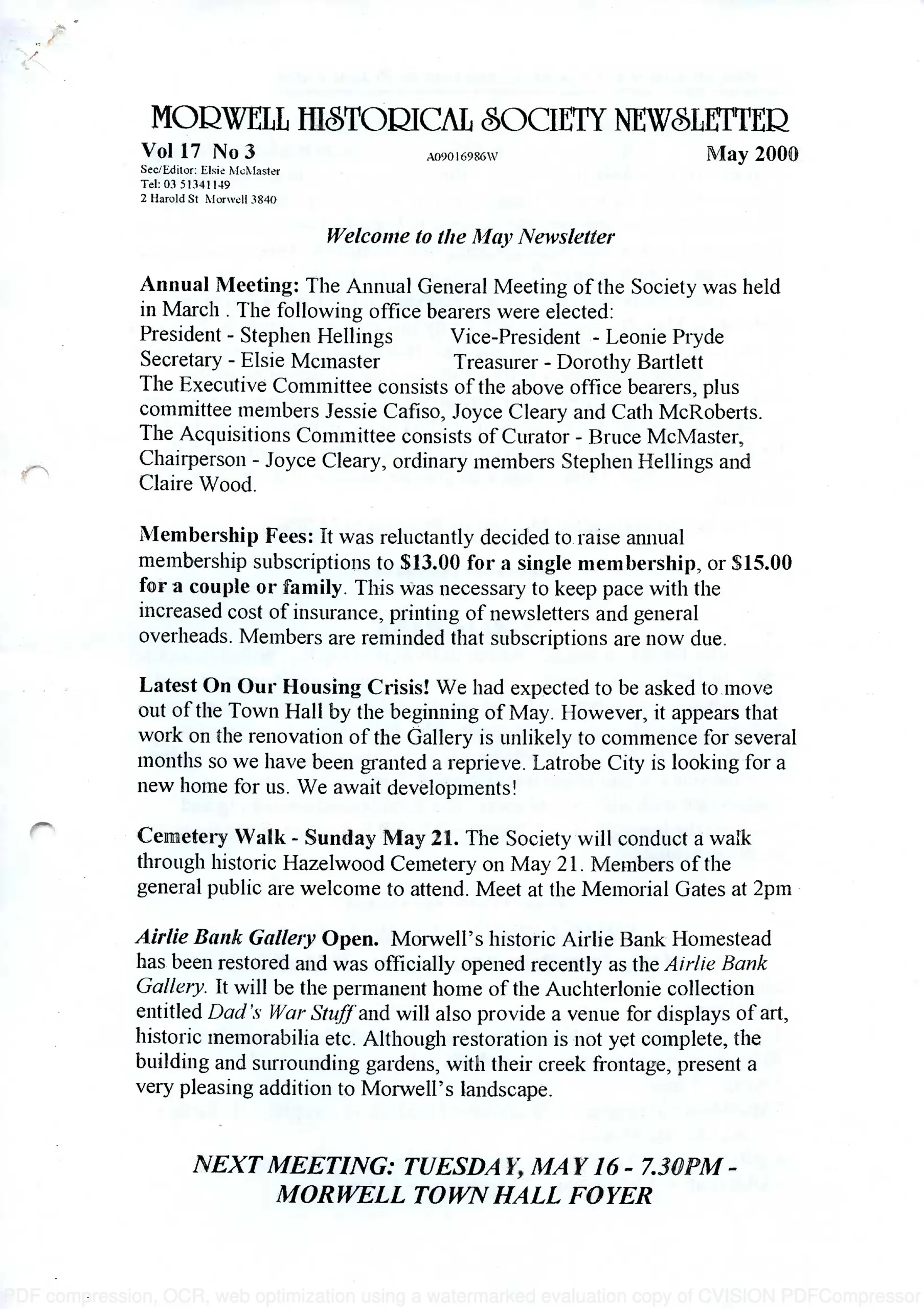 Newsletter May 2000