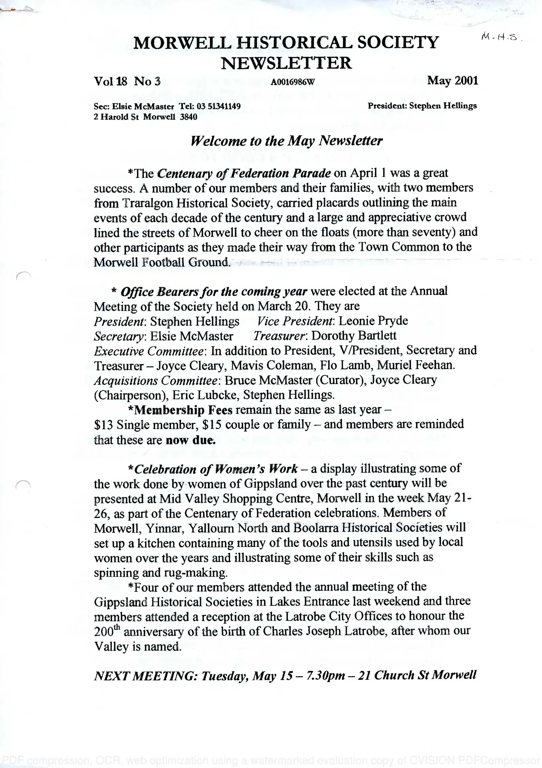 Newsletter May 2001