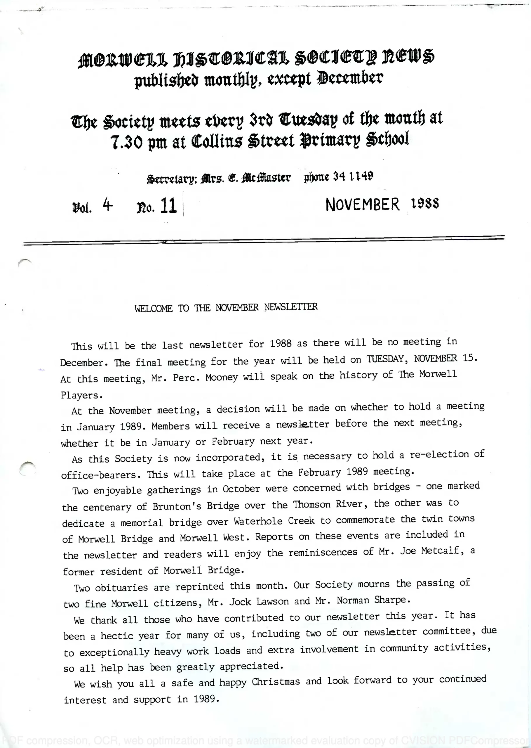 Newsletter November 1988