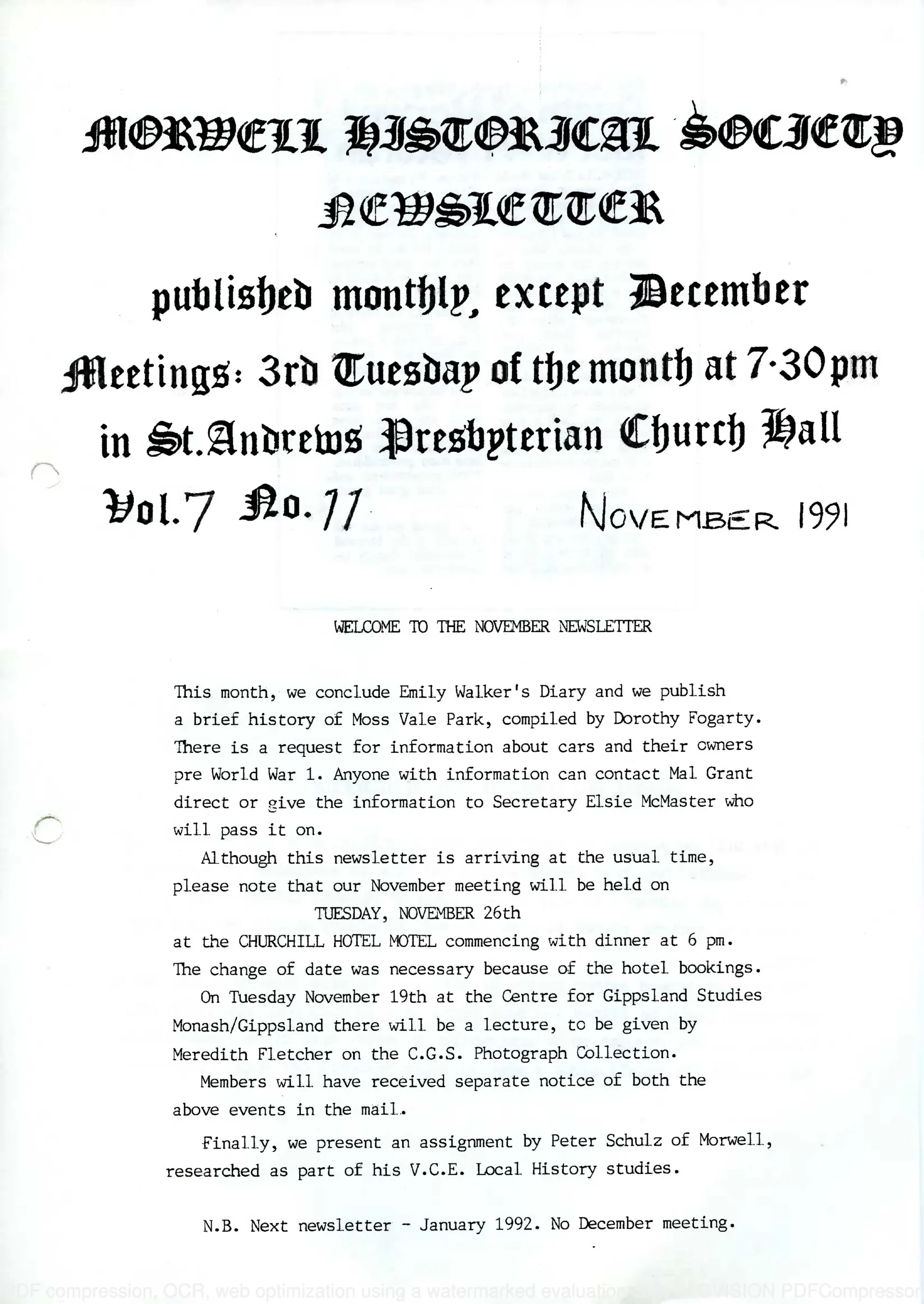 Newsletter November 1991