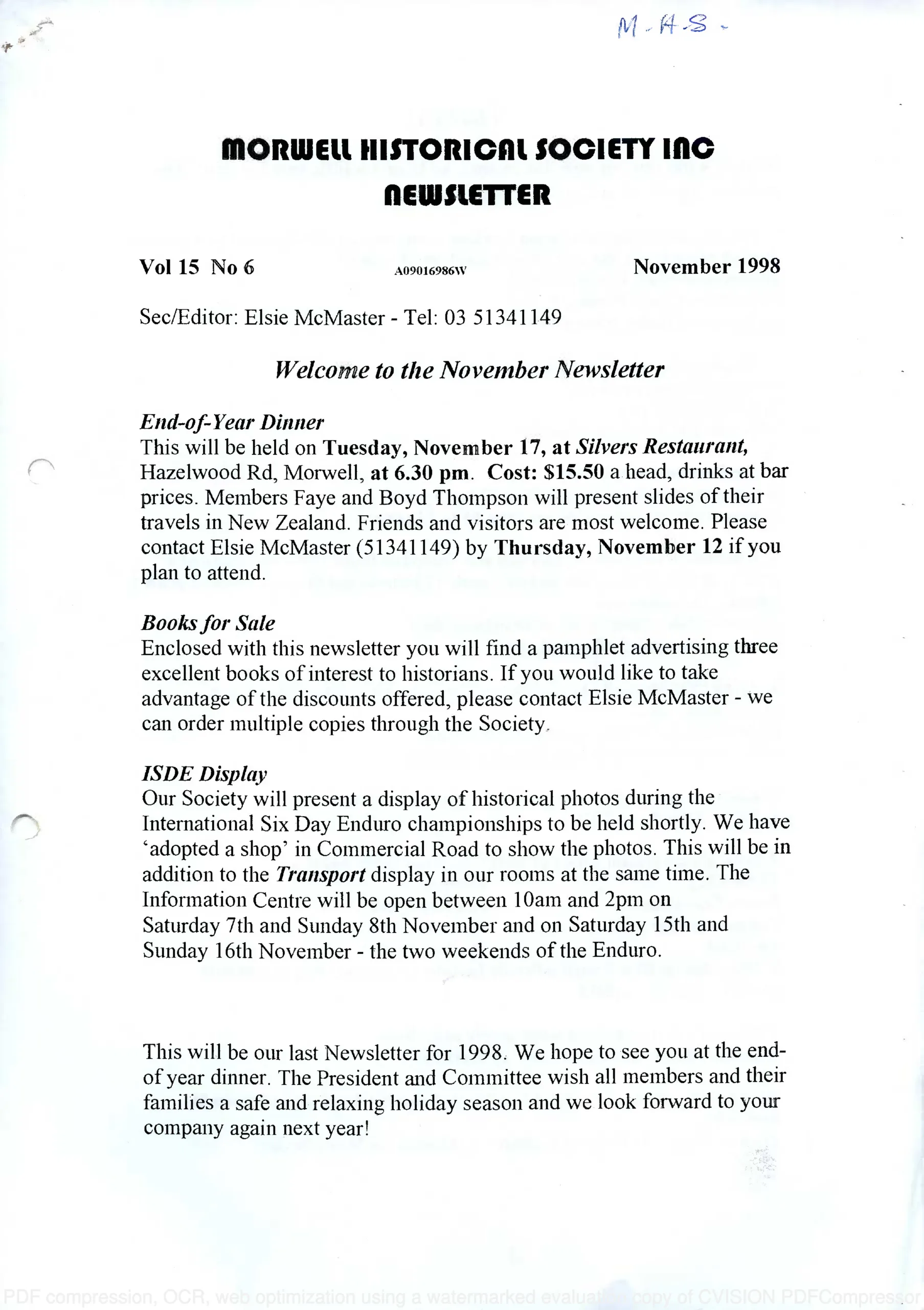 Newsletter November 1998