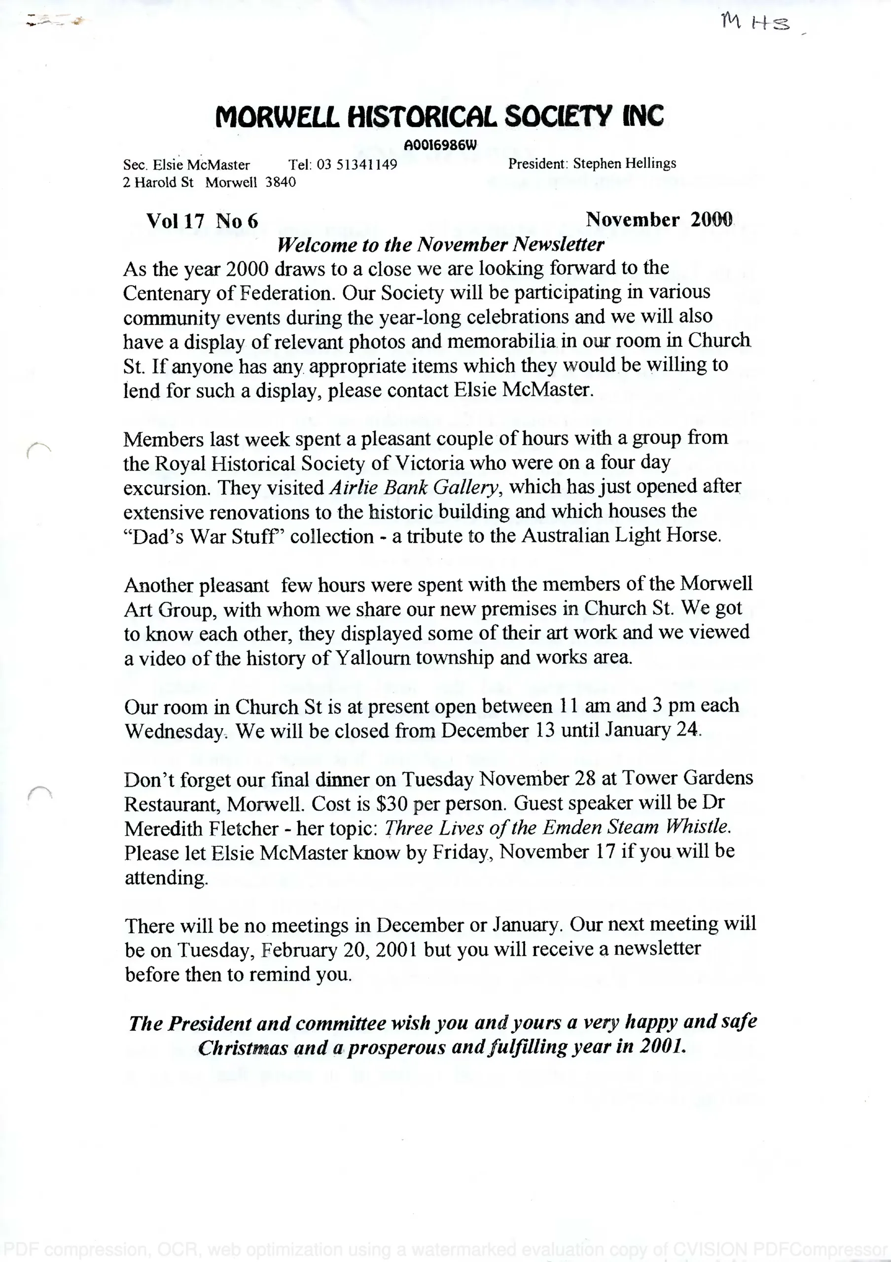 Newsletter November 2000