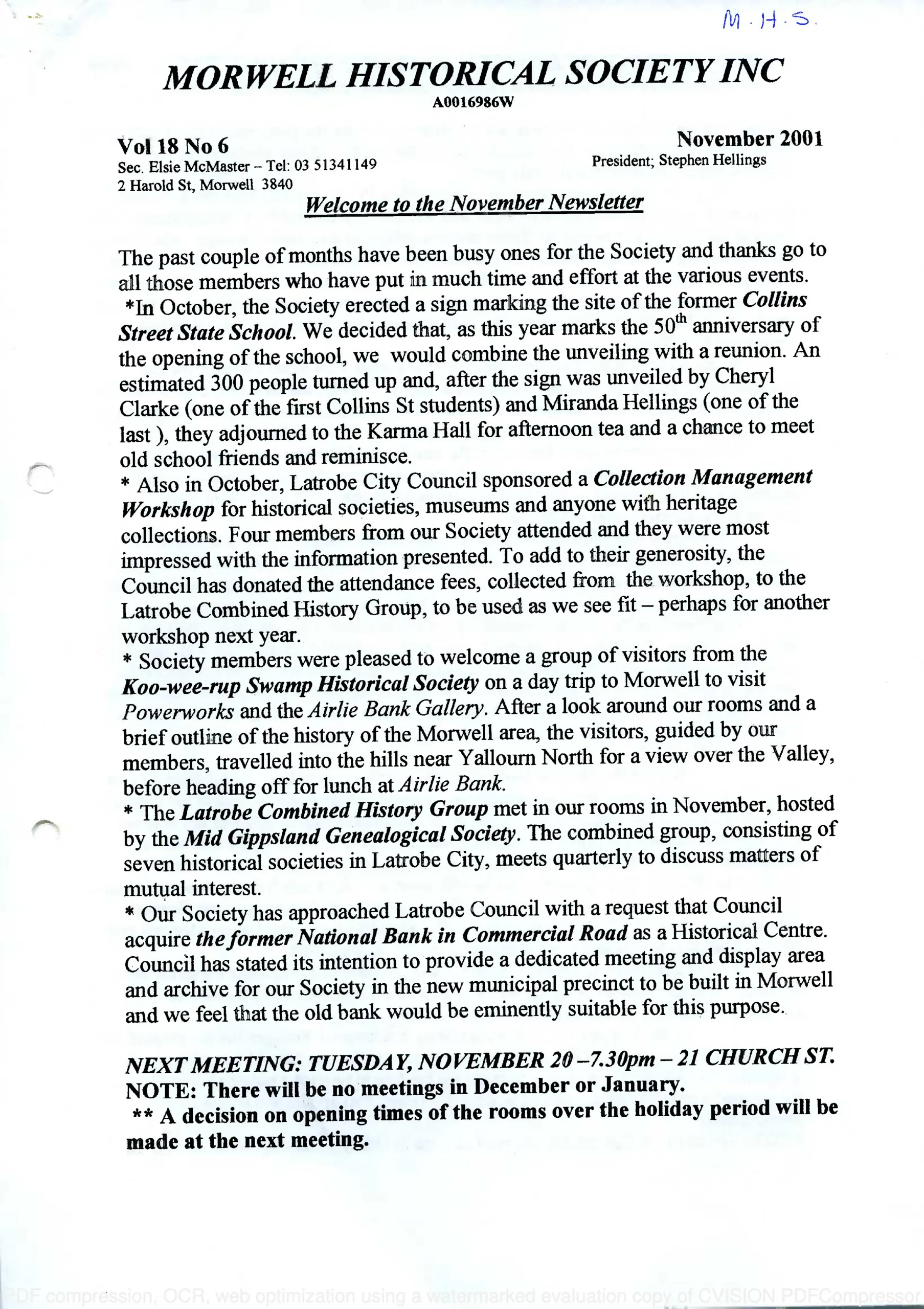 Newsletter November 2001