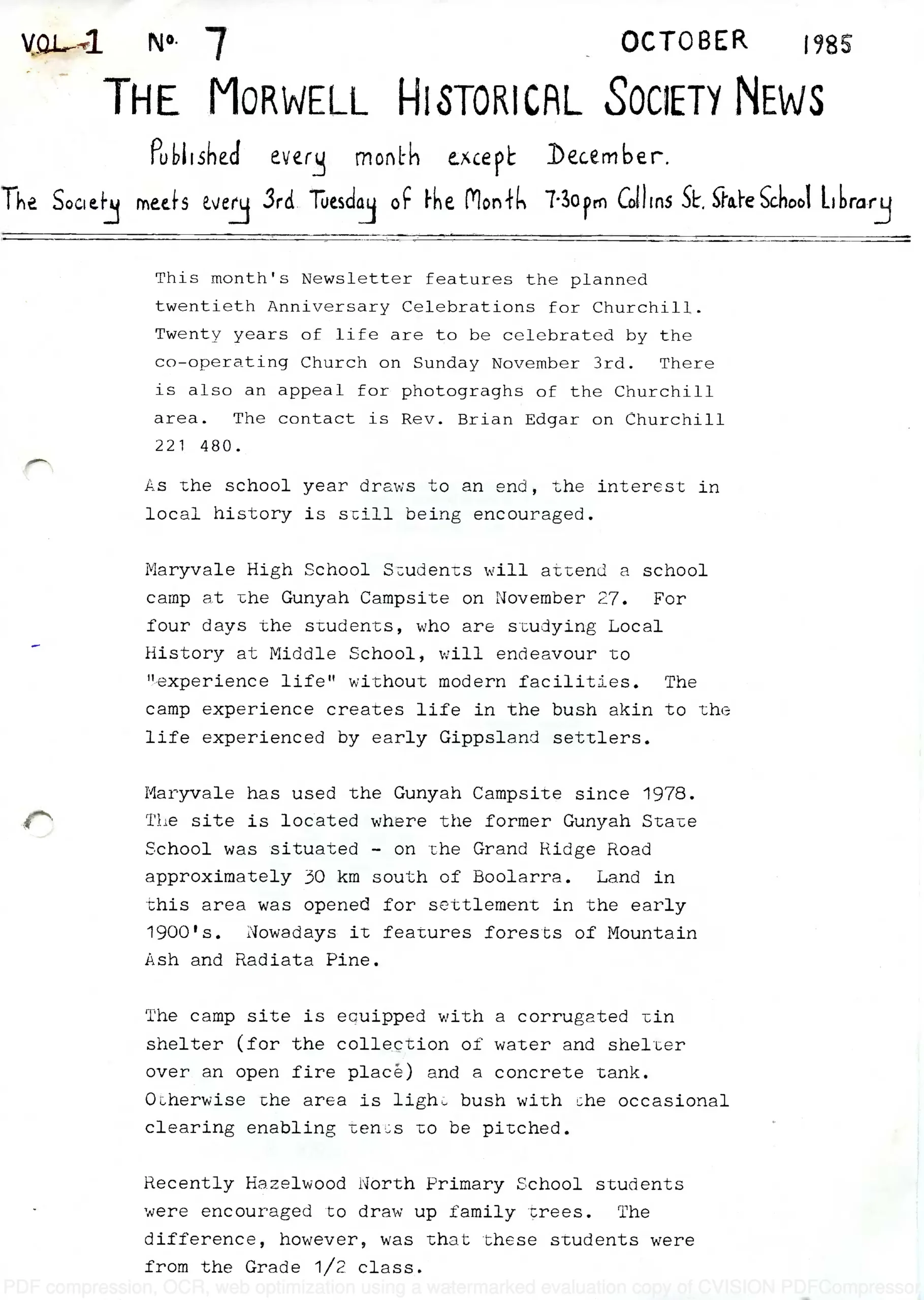 Newsletter October 1985