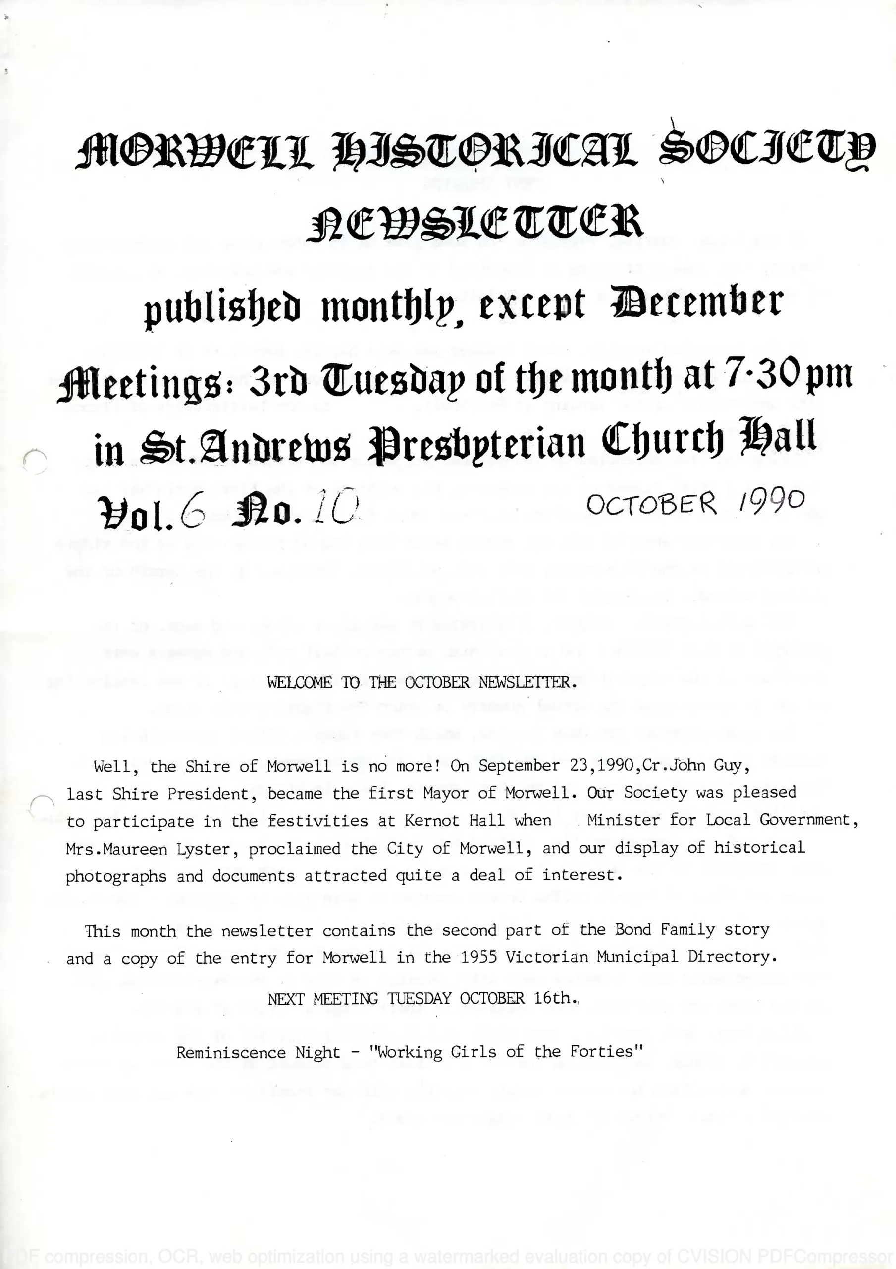 Newsletter October 1990