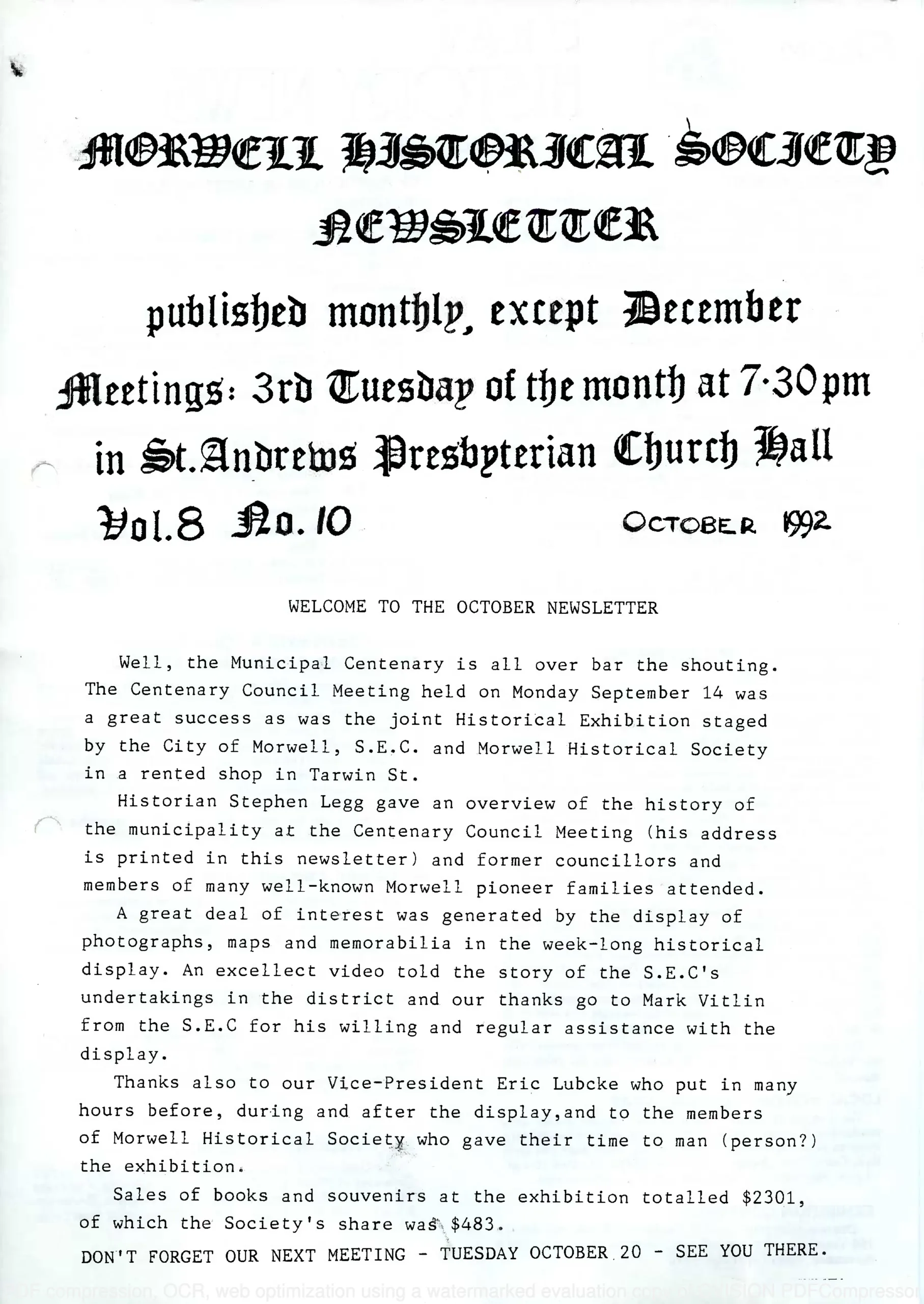 Newsletter October 1992