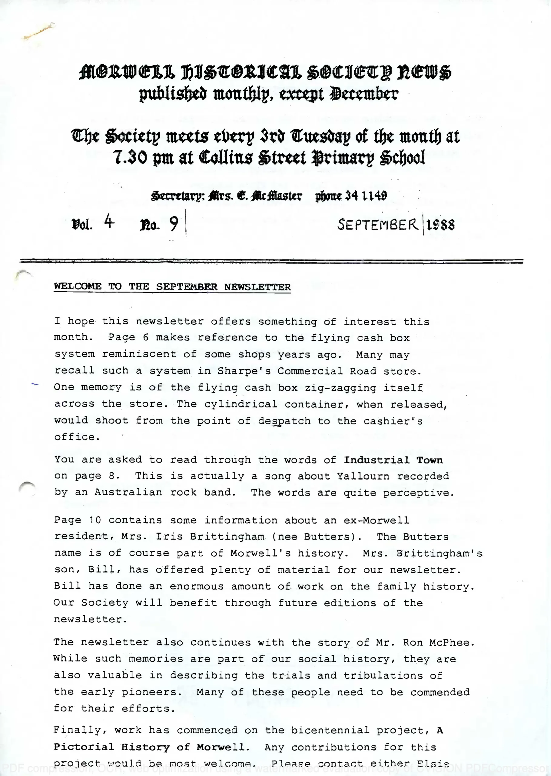 Newsletter September 1988