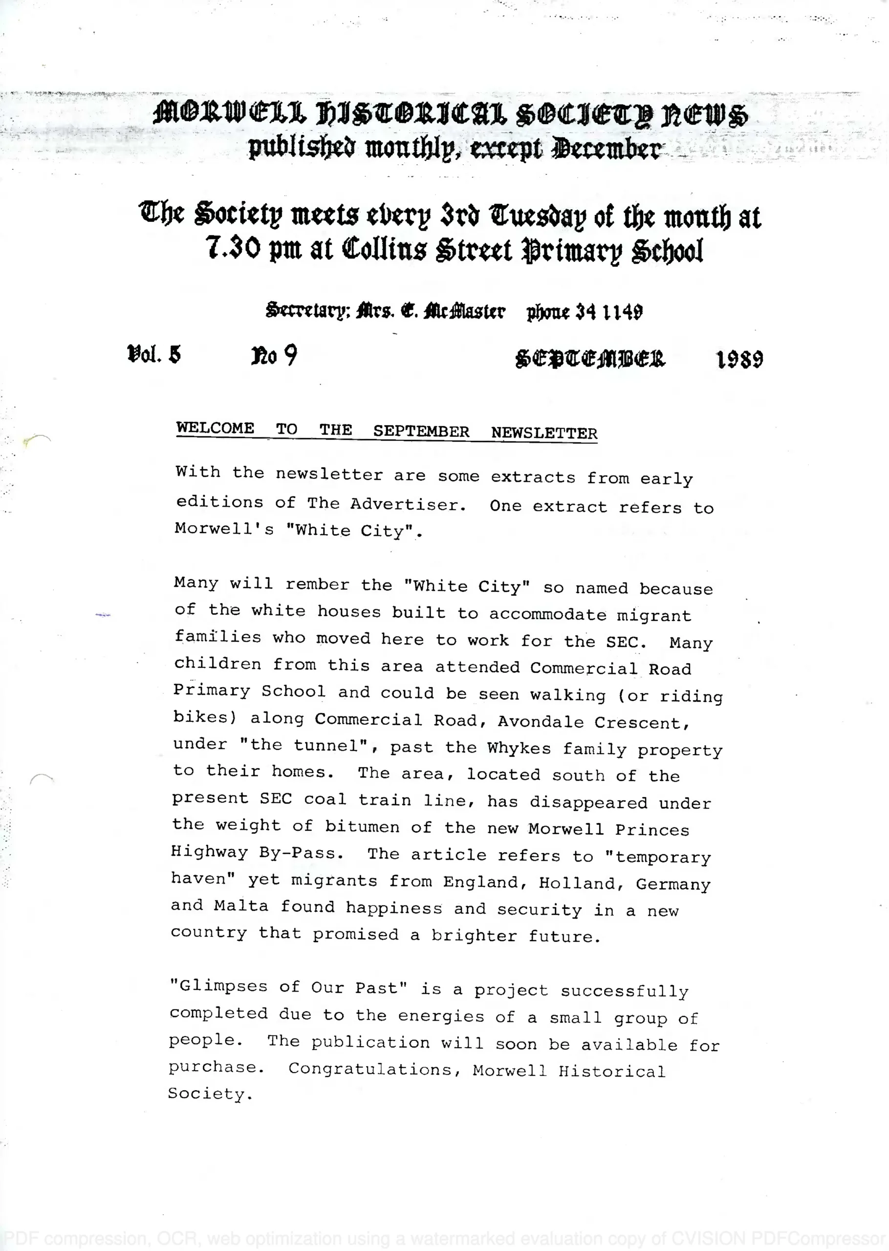 Newsletter September 1989